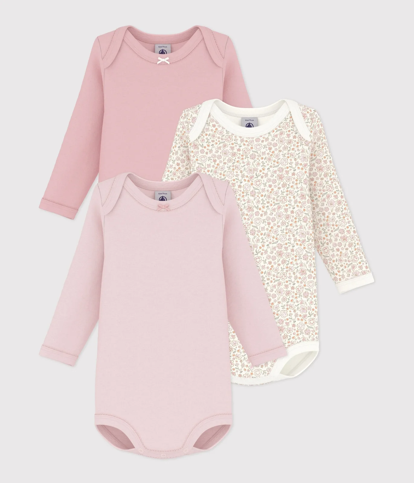 Pack of babies' long-sleeved bodies in cotton printed with flowers