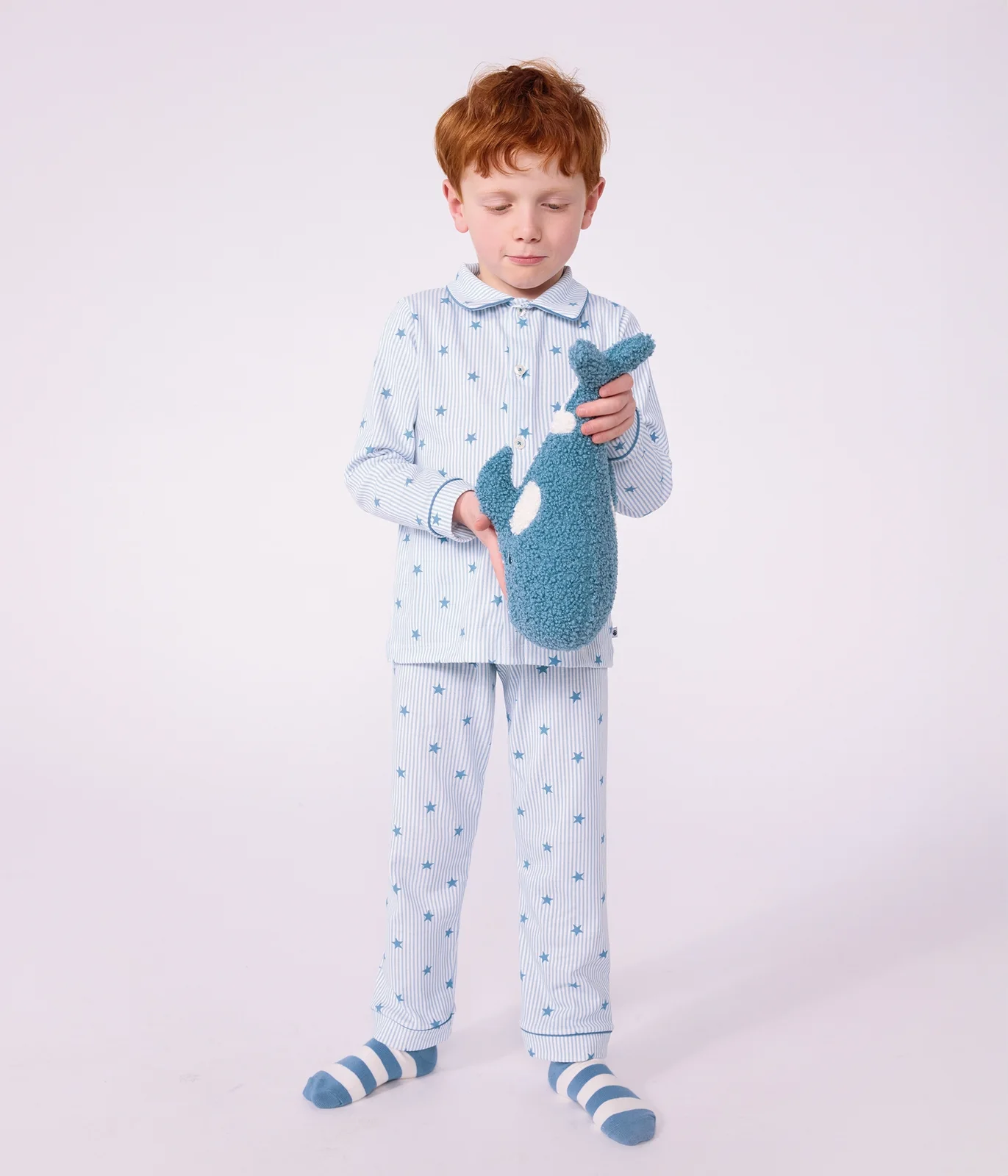 Children's buttoned star printed cotton pyjamas