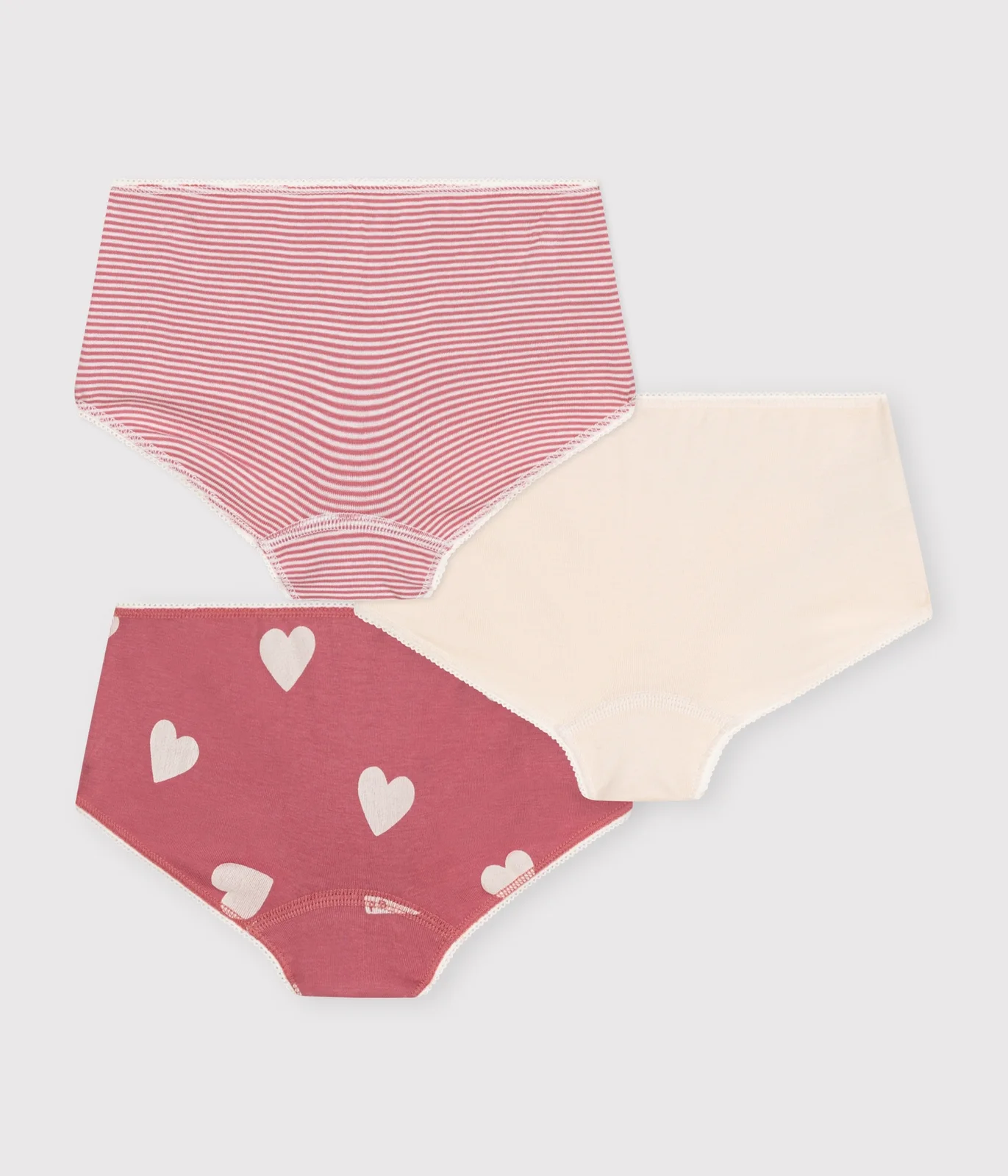 Children's cotton heart-patterned shorties - 3-pack