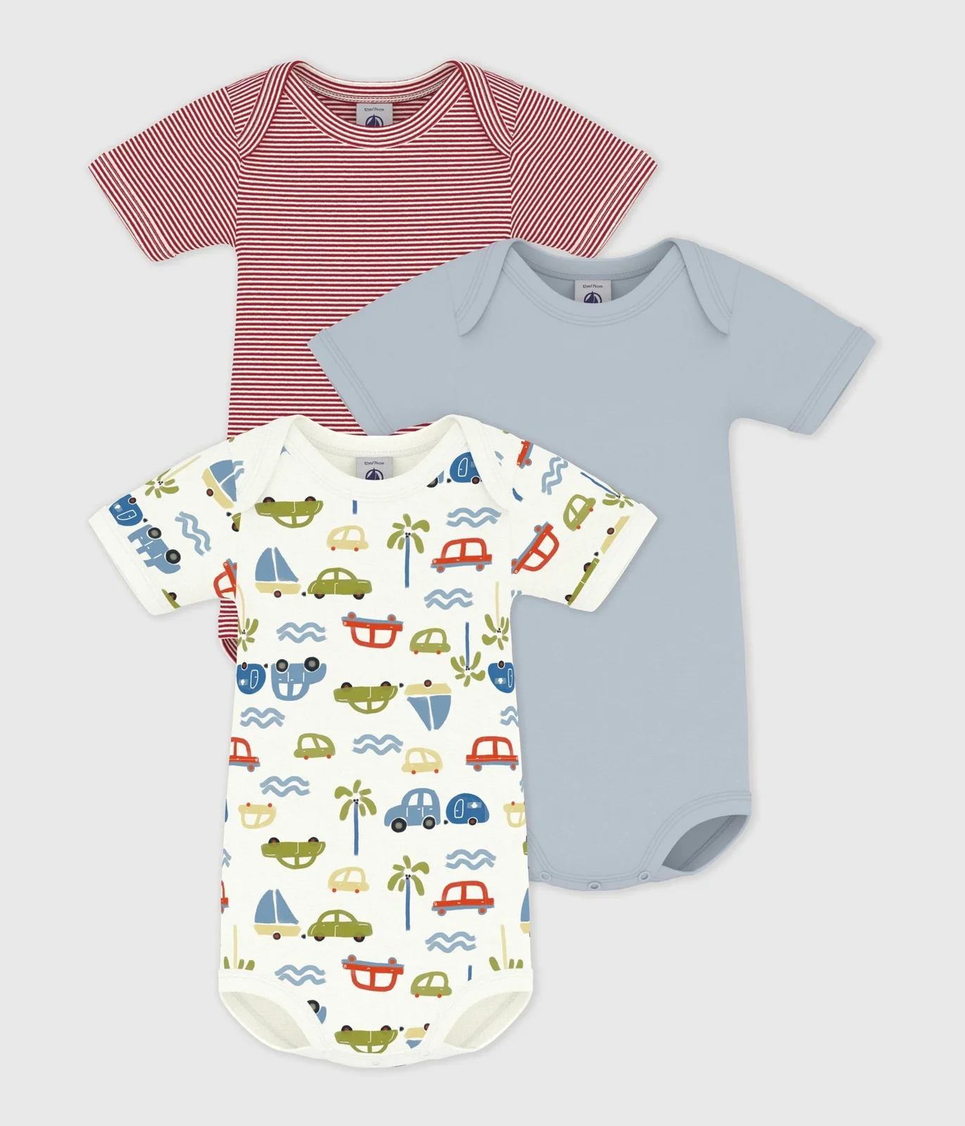 Pack of babies' short-sleeved car print cotton bodies
