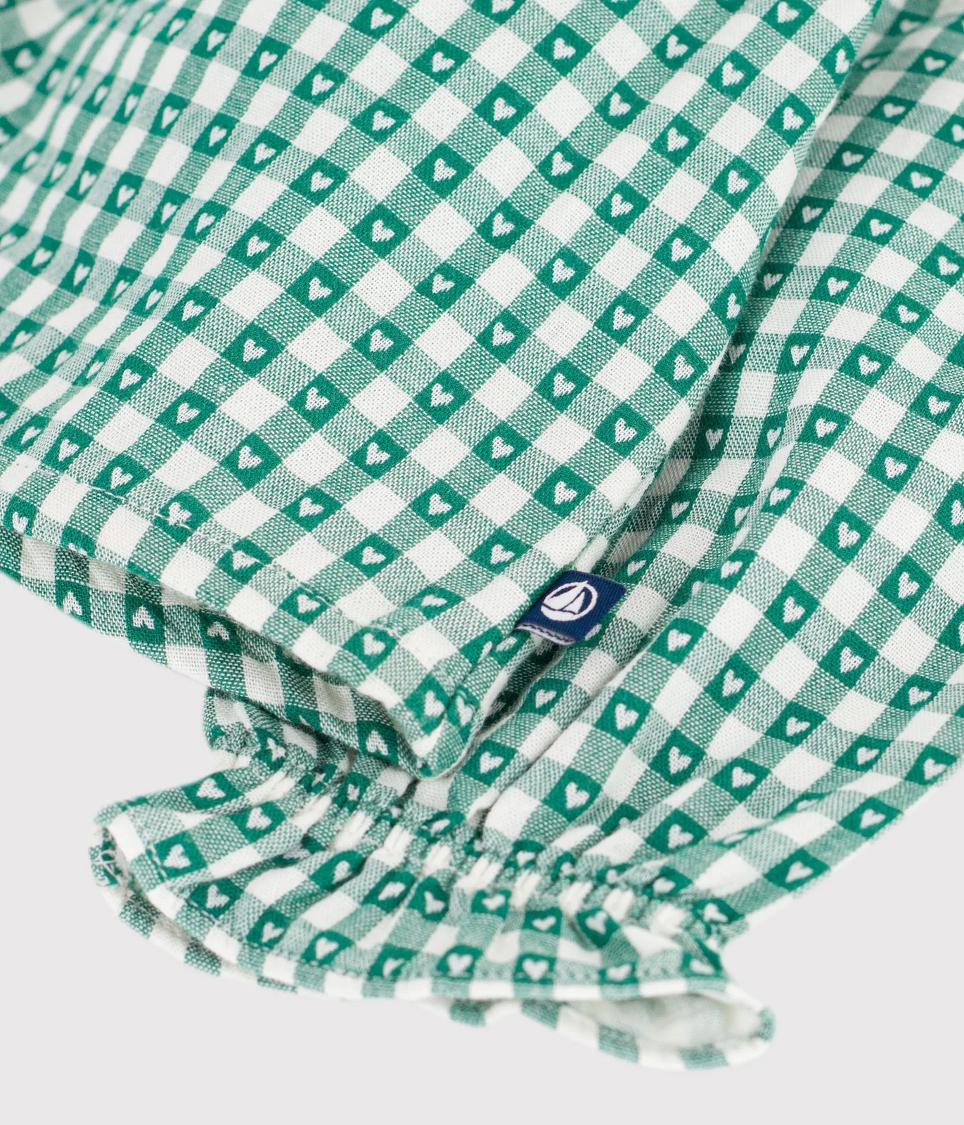 Babies' long-sleeved gingham heart-print cotton blouse