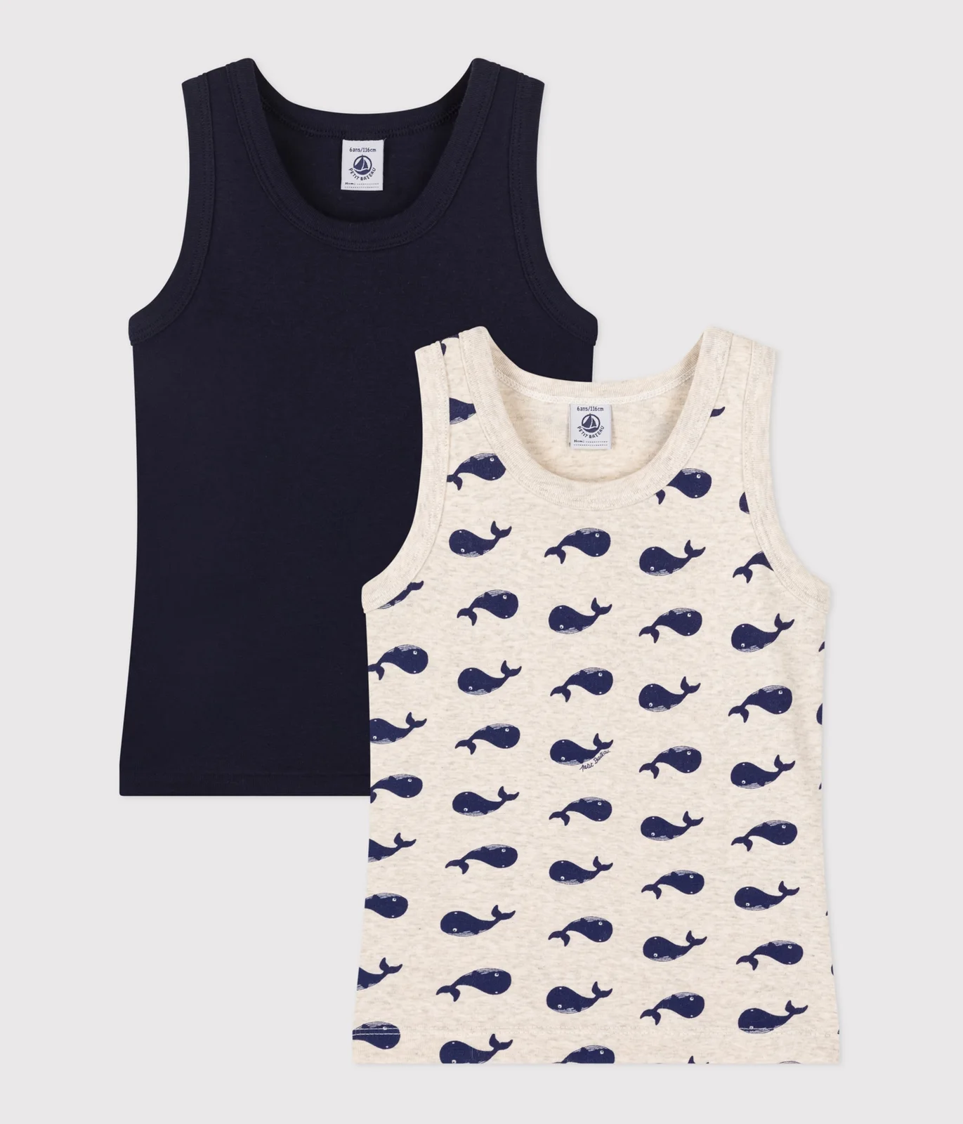 Children's whale-print cotton tank tops - 2-pack