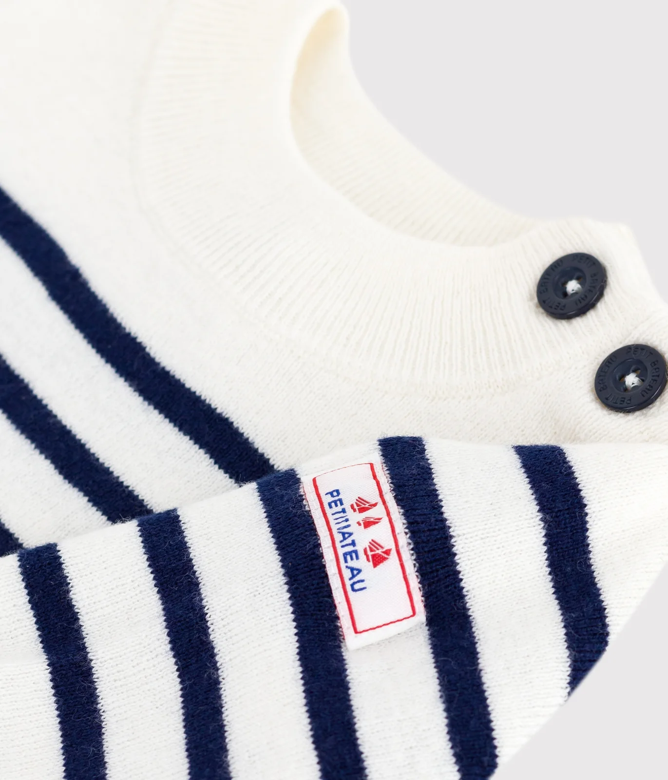 Babies' stripy wool and cotton sailor-style jumper