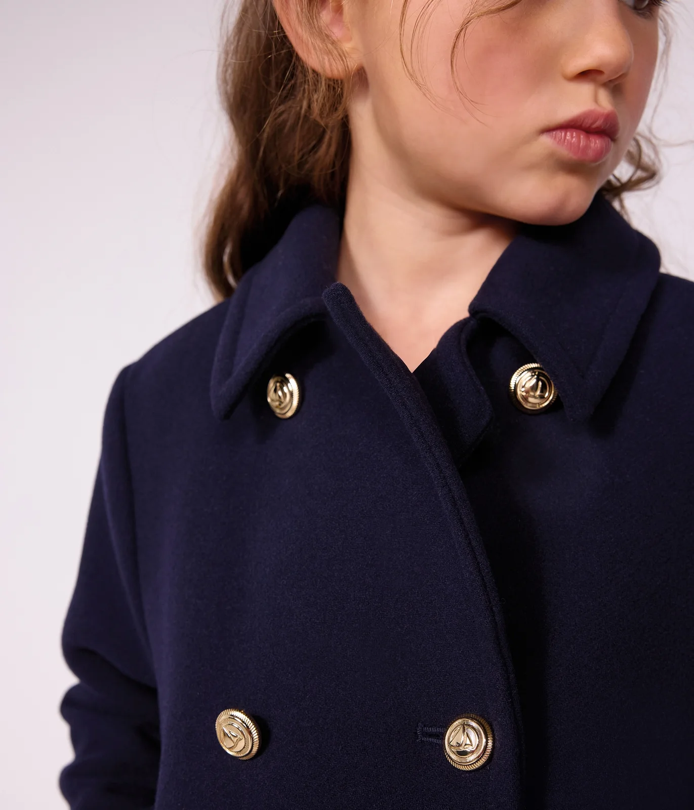 Children's pea coat in plain woollen broadcloth