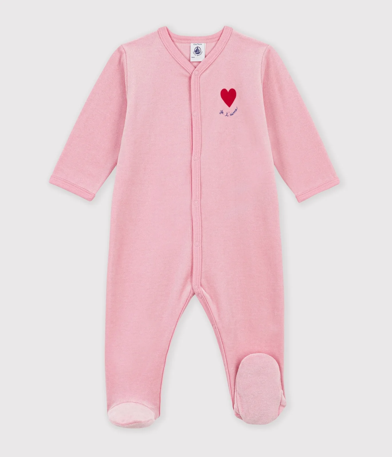 Babies' plain velour pyjama suit with a placed design