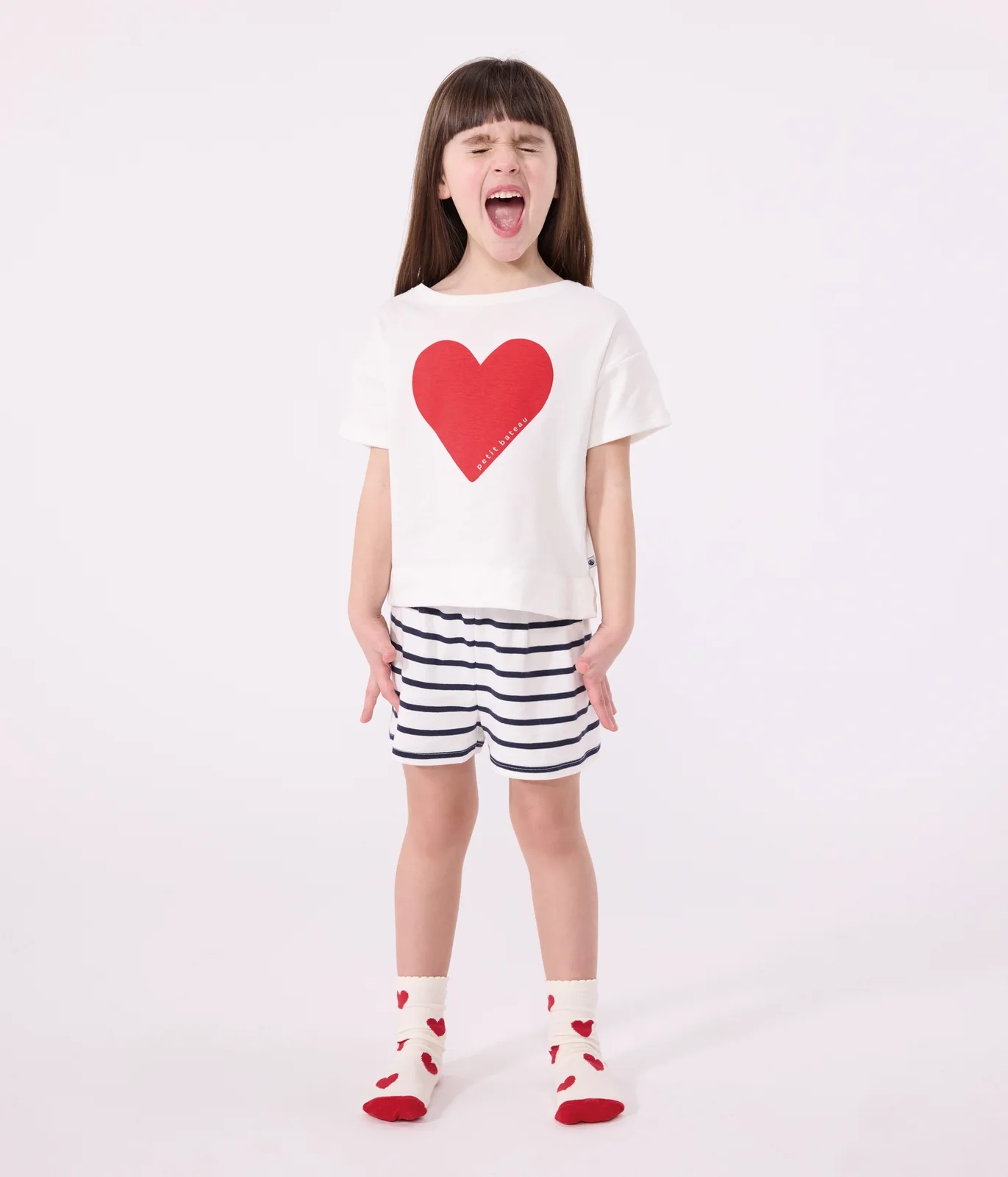 Children's short pajamas in cotton with heart print