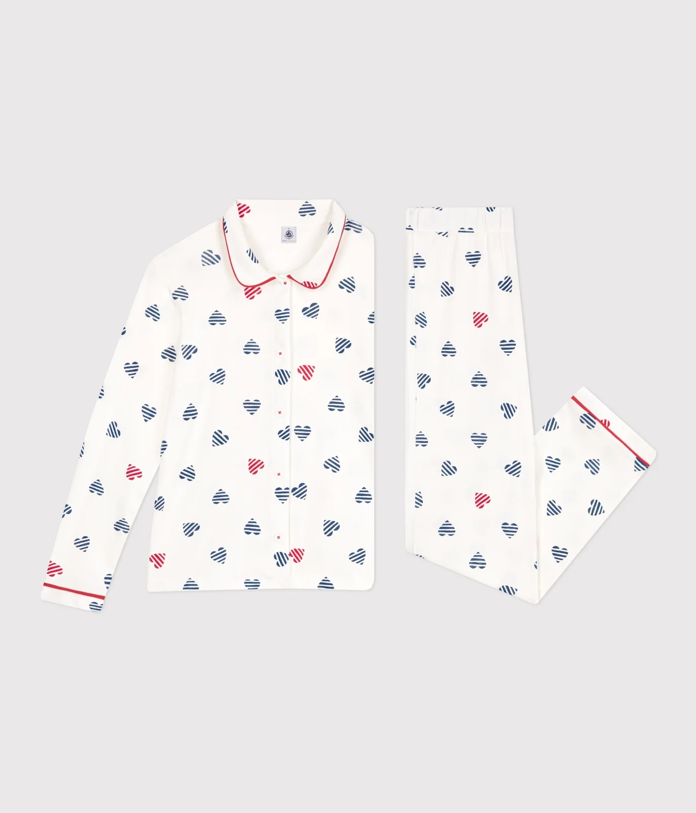 Women's buttoned cotton pajamas with heart print
