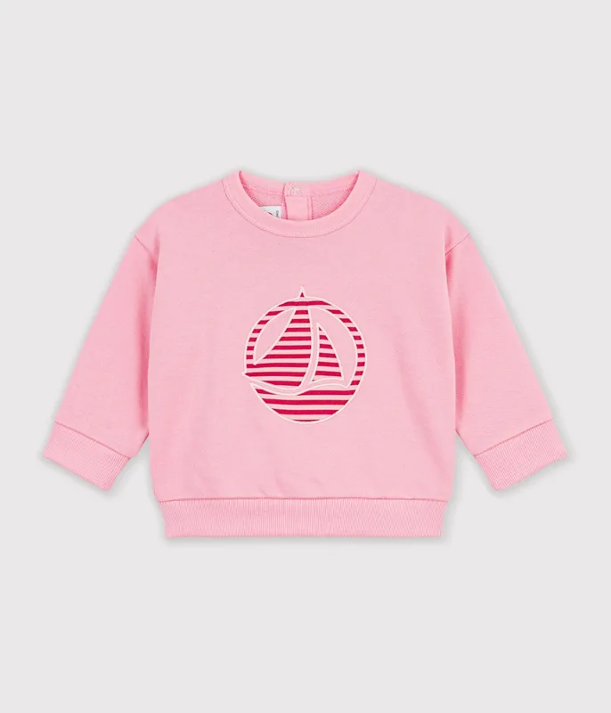 Babies' plain cotton sweatshirt with a printed logo