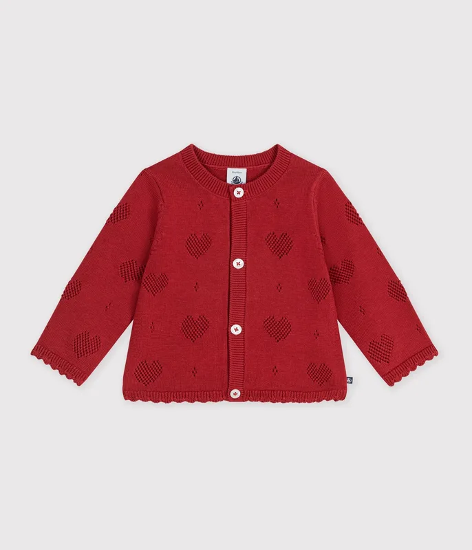 Babies' cotton cardigan with a heart pattern