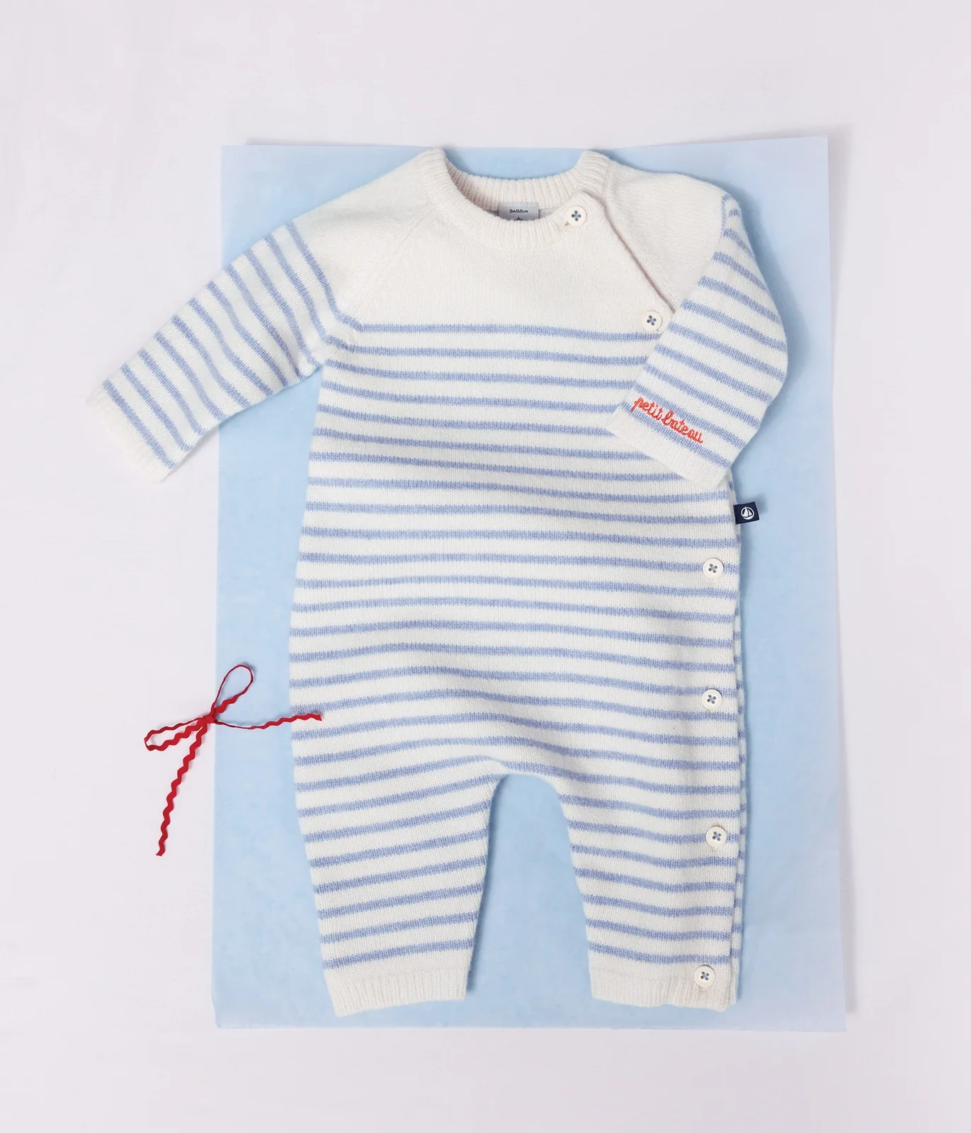 Babies' stripy wool and cotton knit playsuit