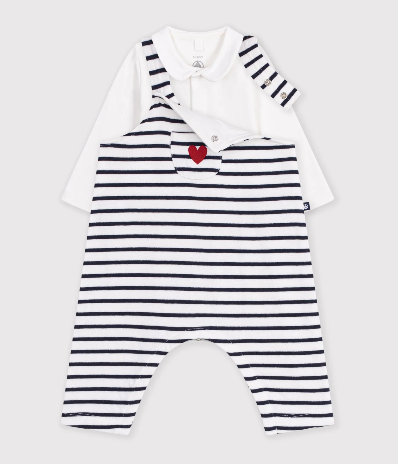 Babies' stripy cotton dungarees and collared body set