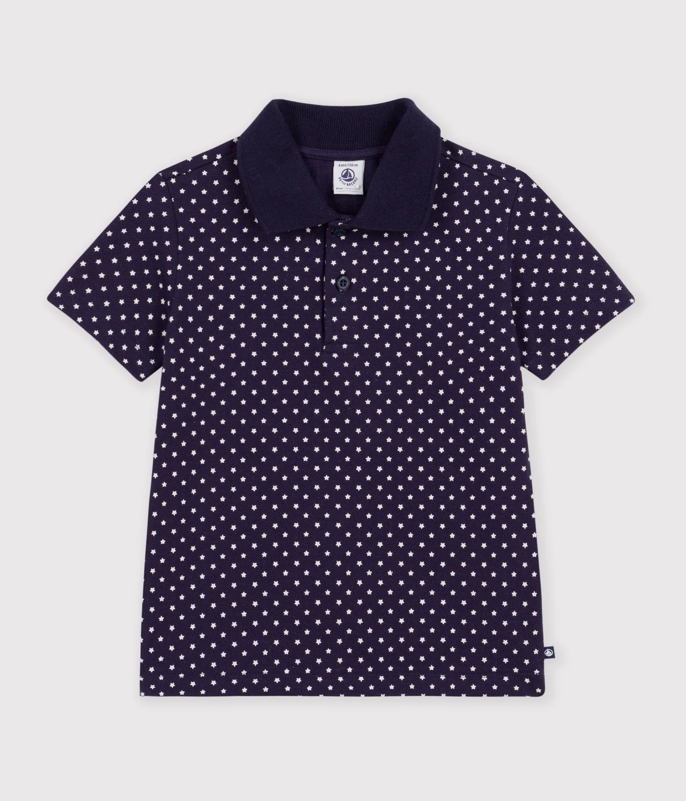 Children's cotton polo shirt with short sleeves and a star print