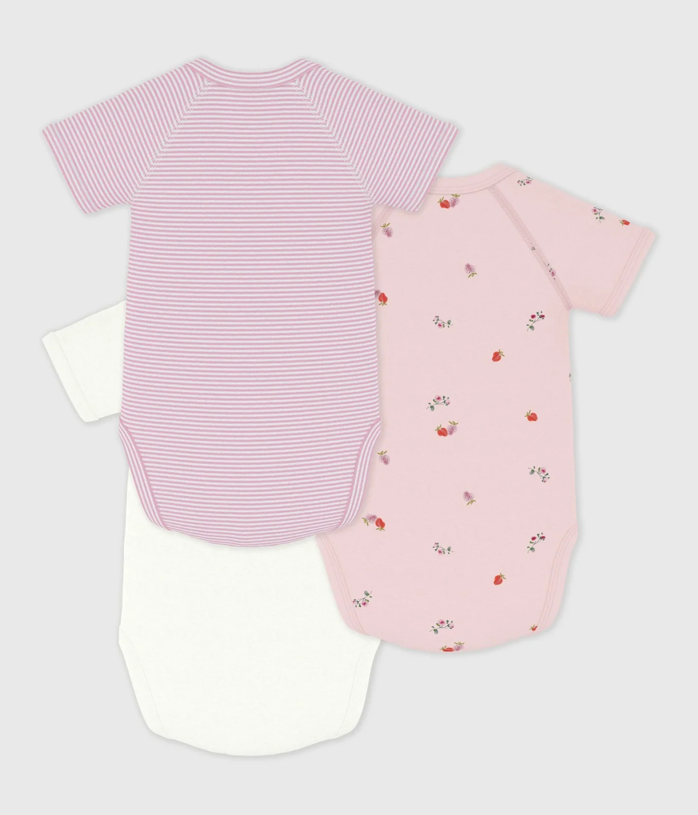 Pack of babies' short-sleeved printed cotton wrapover bodies