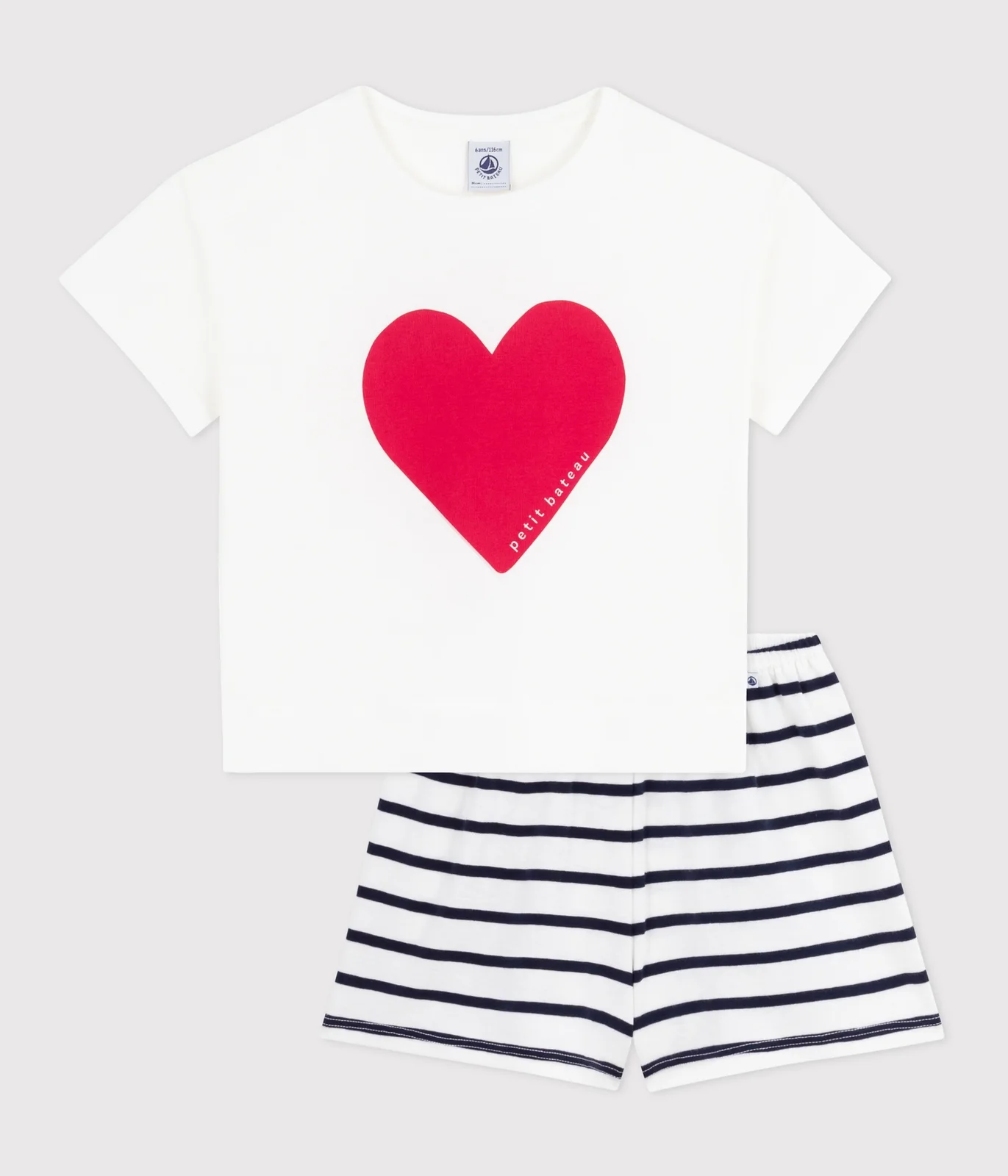 Children's short pajamas in cotton with heart print