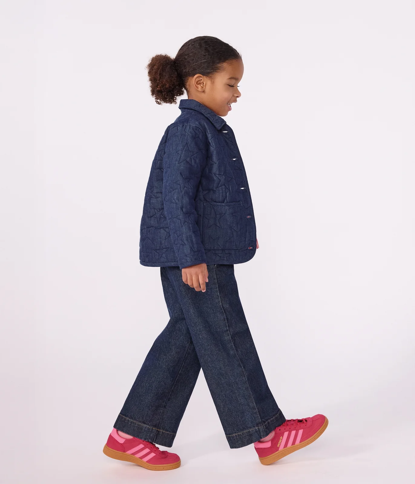 Children's jacket in plain denim with a stars motif
