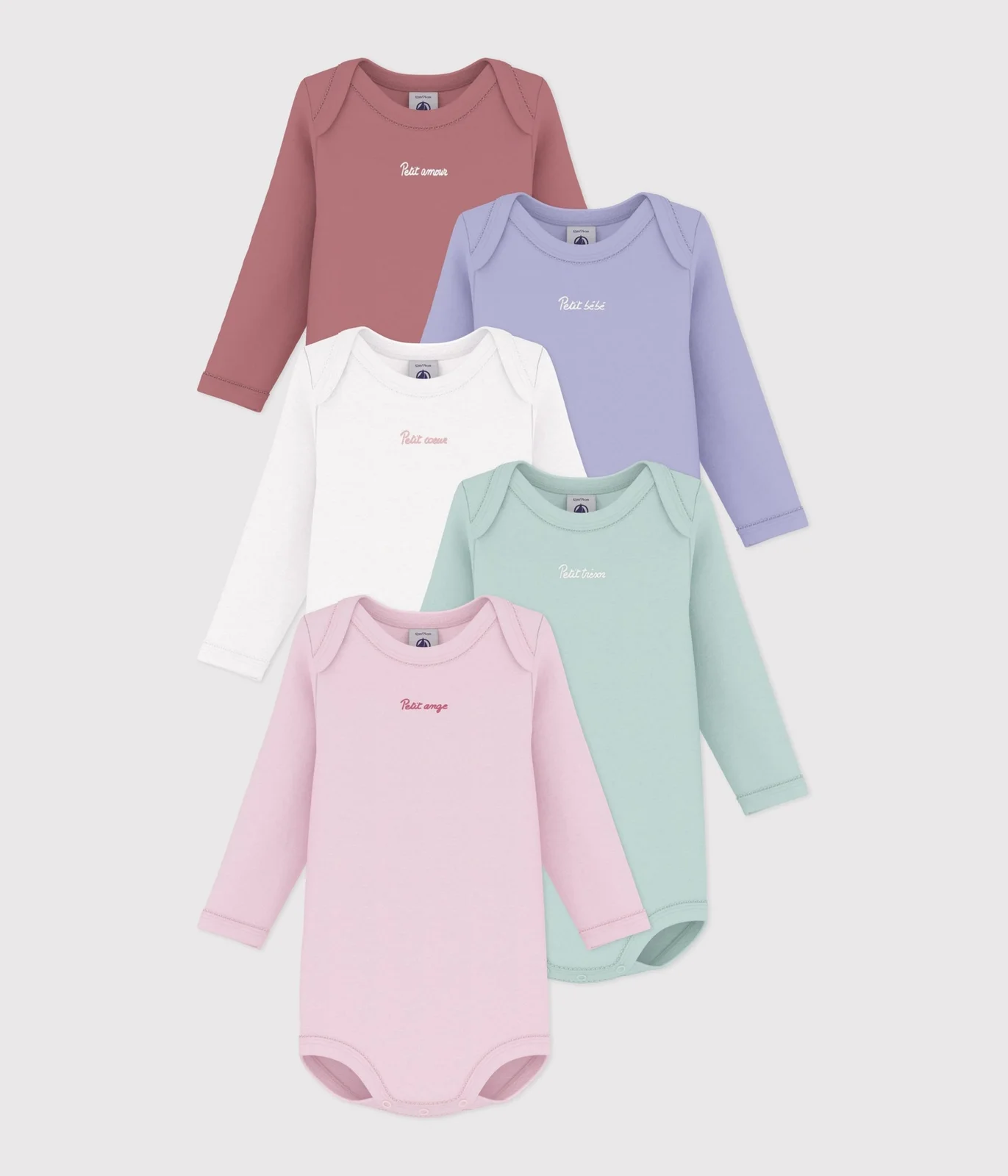 Pack of plain cotton long-sleeved bodies for babies