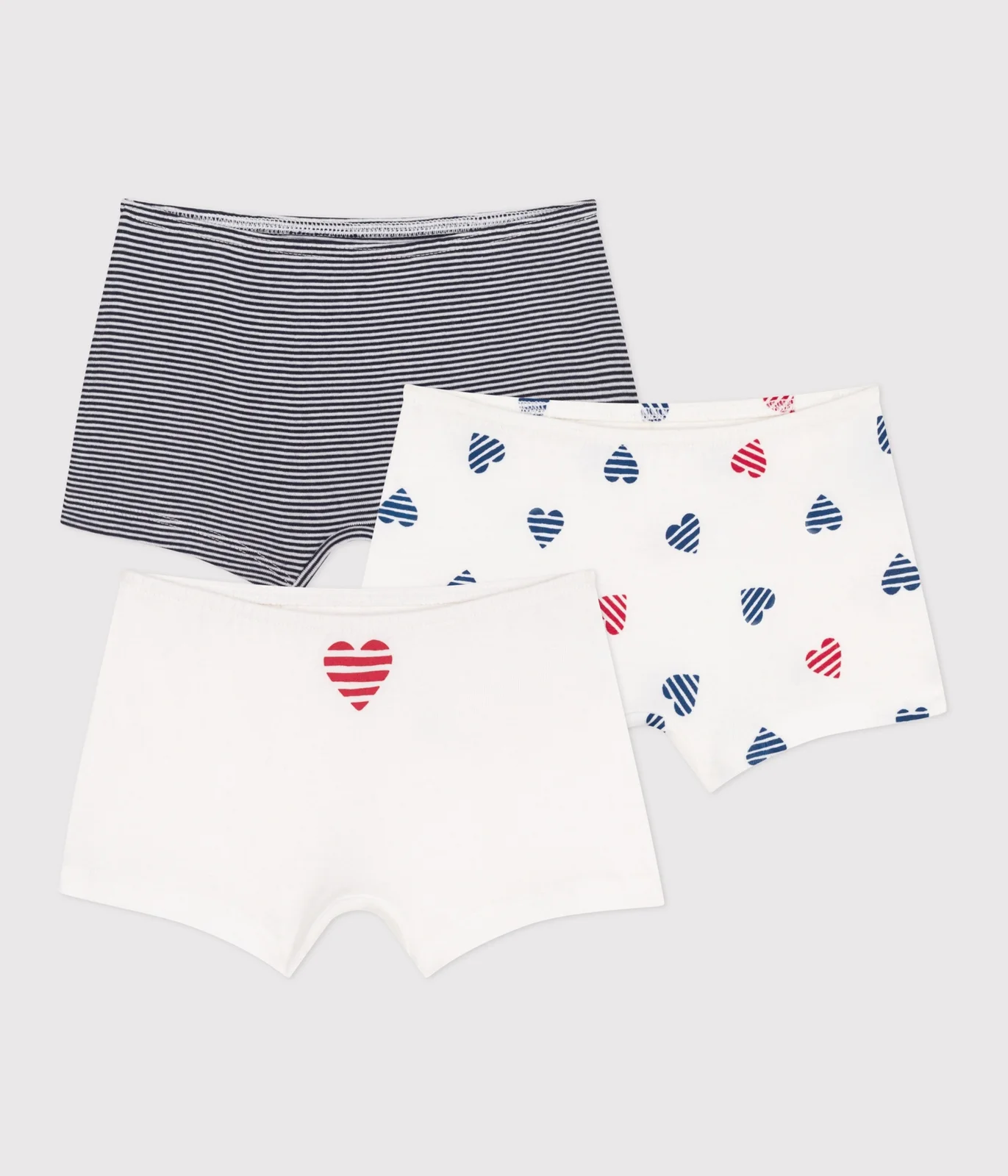 Children's long heart-print cotton shorties - 3-Pack