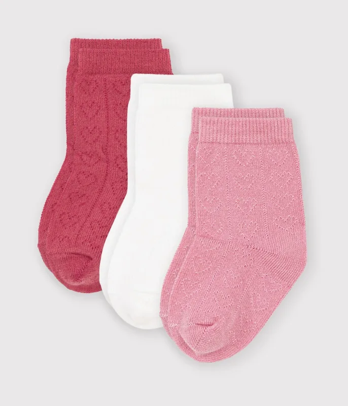 3 pairs of babies' heart-pattern openwork cotton socks