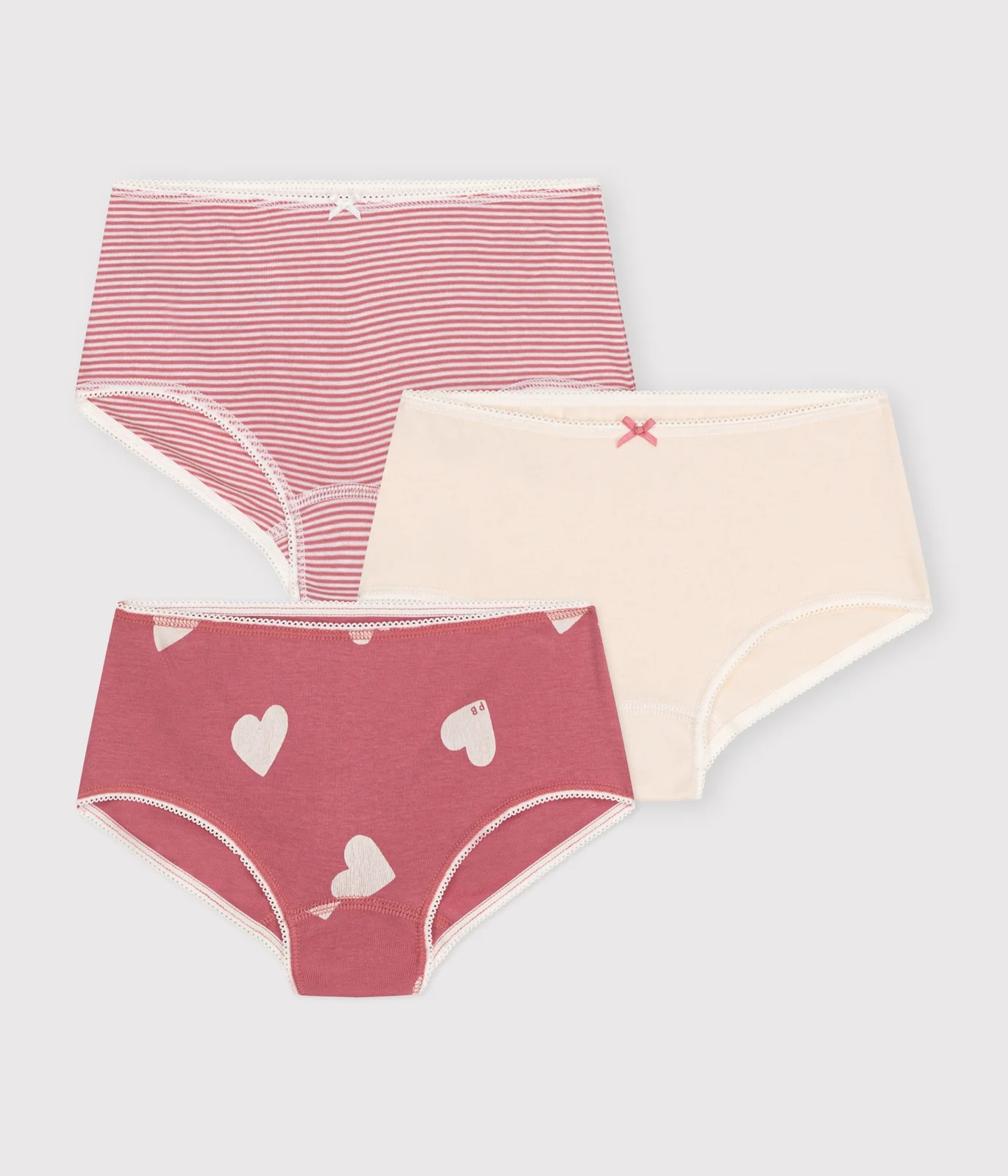 Children's cotton heart-patterned shorties - 3-pack
