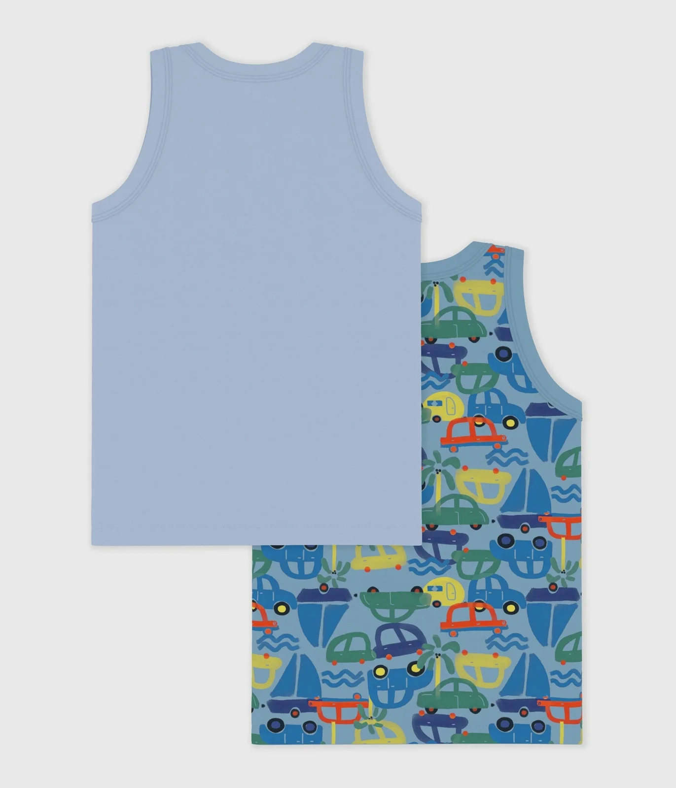 Pack of children's cotton tank tops printed with cars