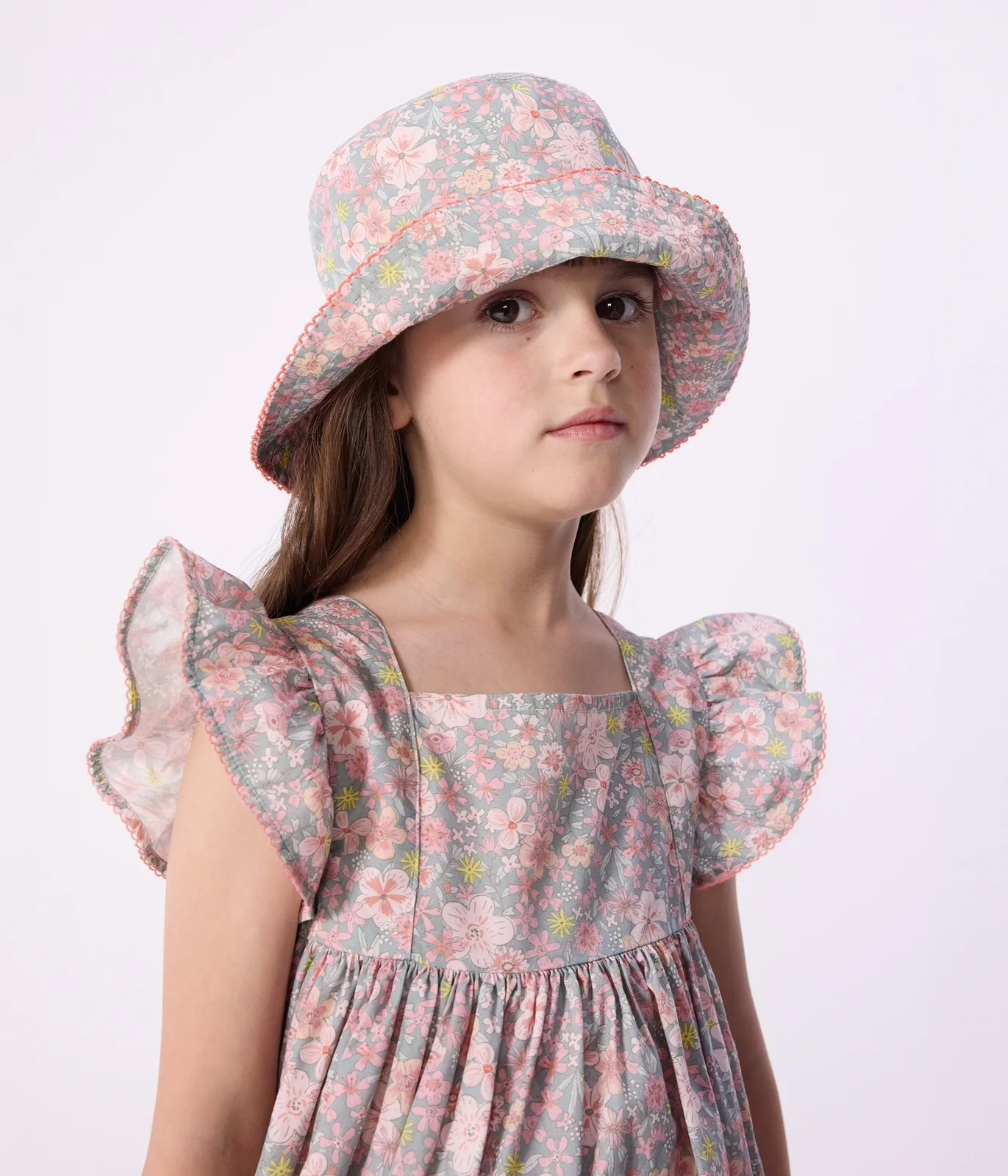 Children's floppy sun hat in floral-print poplin