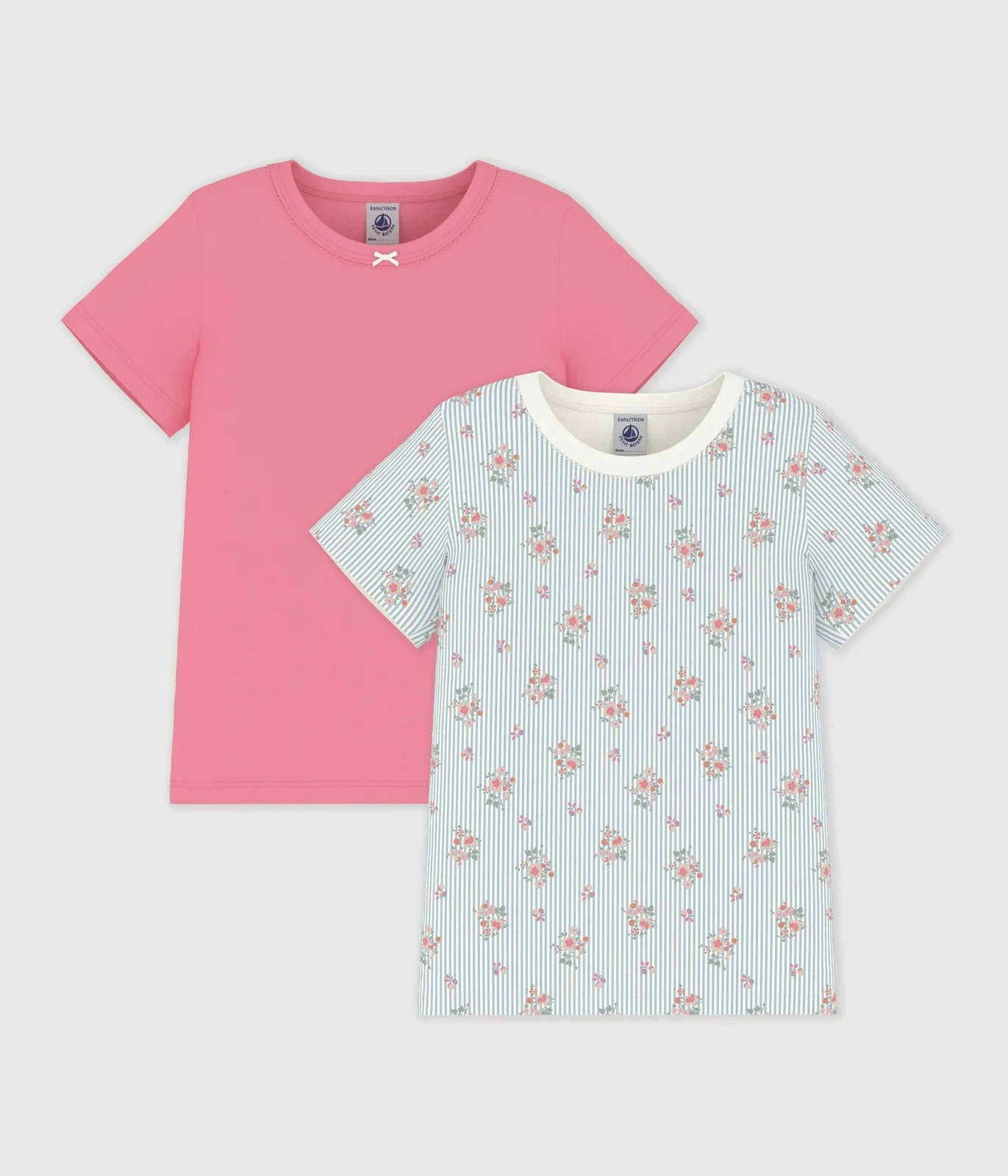 Pack of children's short-sleeved floral print cotton T-shirts