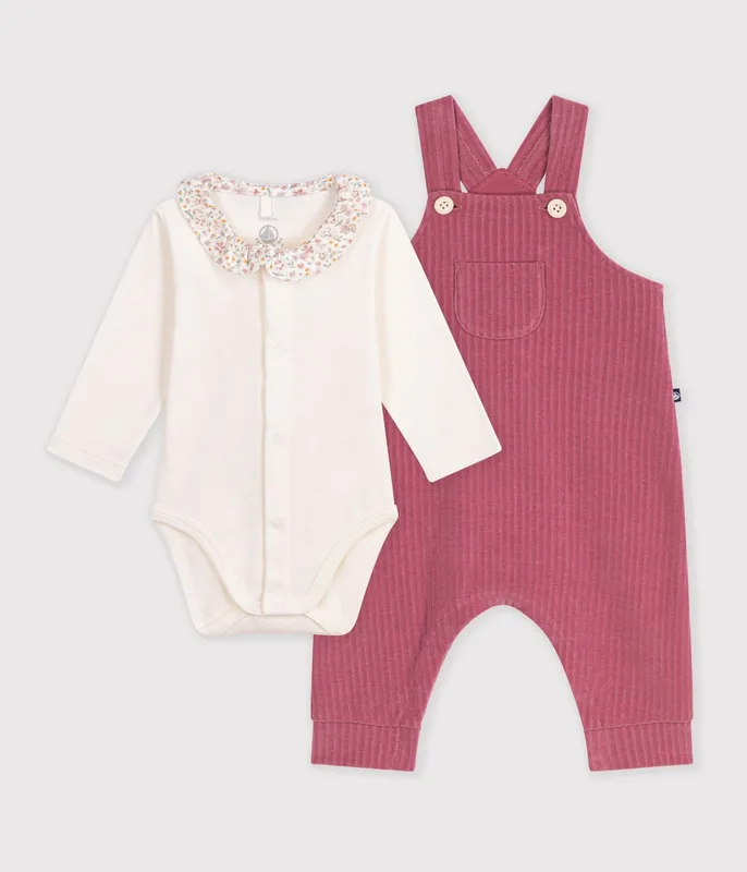 Baby girls' cotton dungarees and bodysuit set