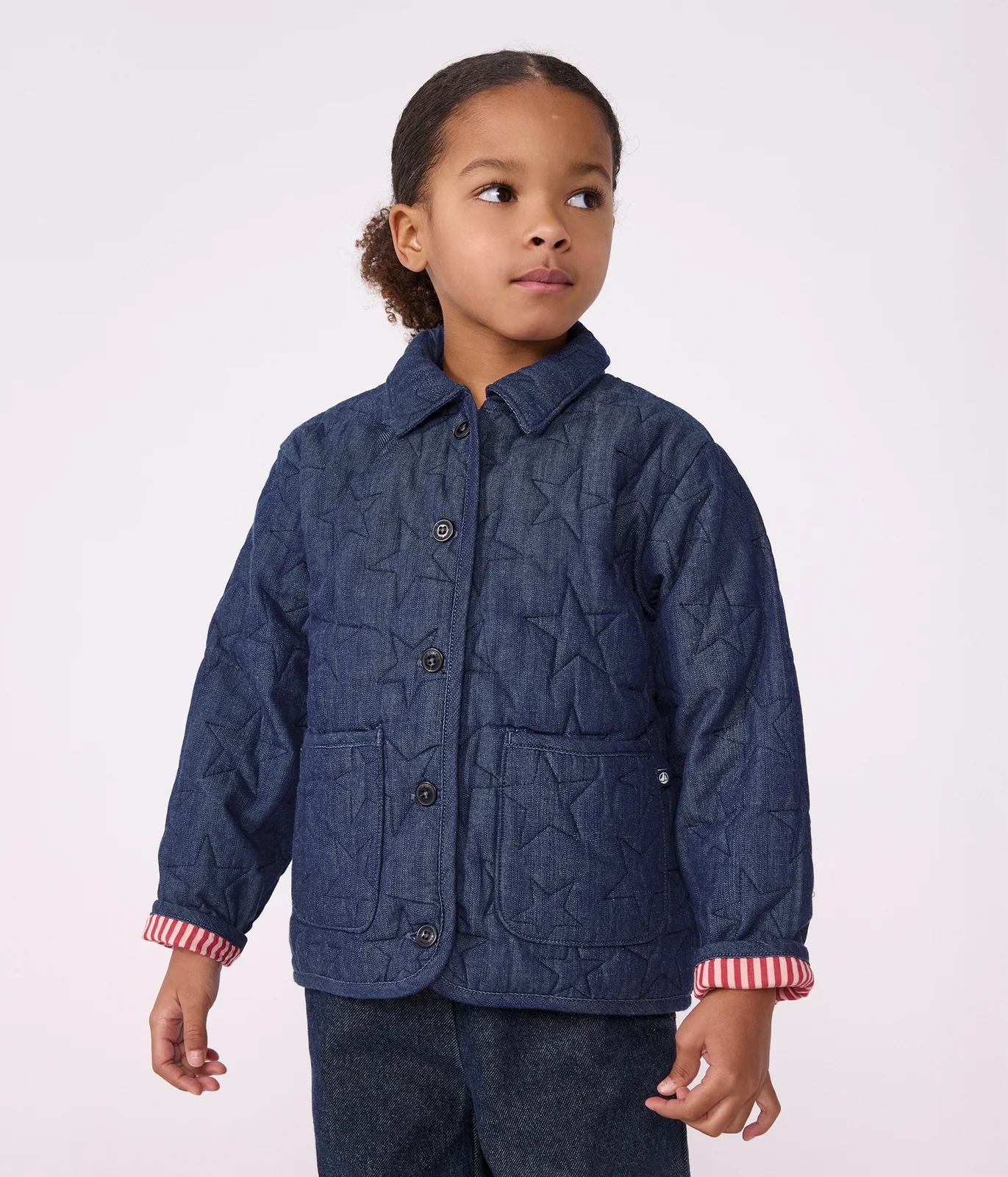 Children's jacket in plain denim with a stars motif