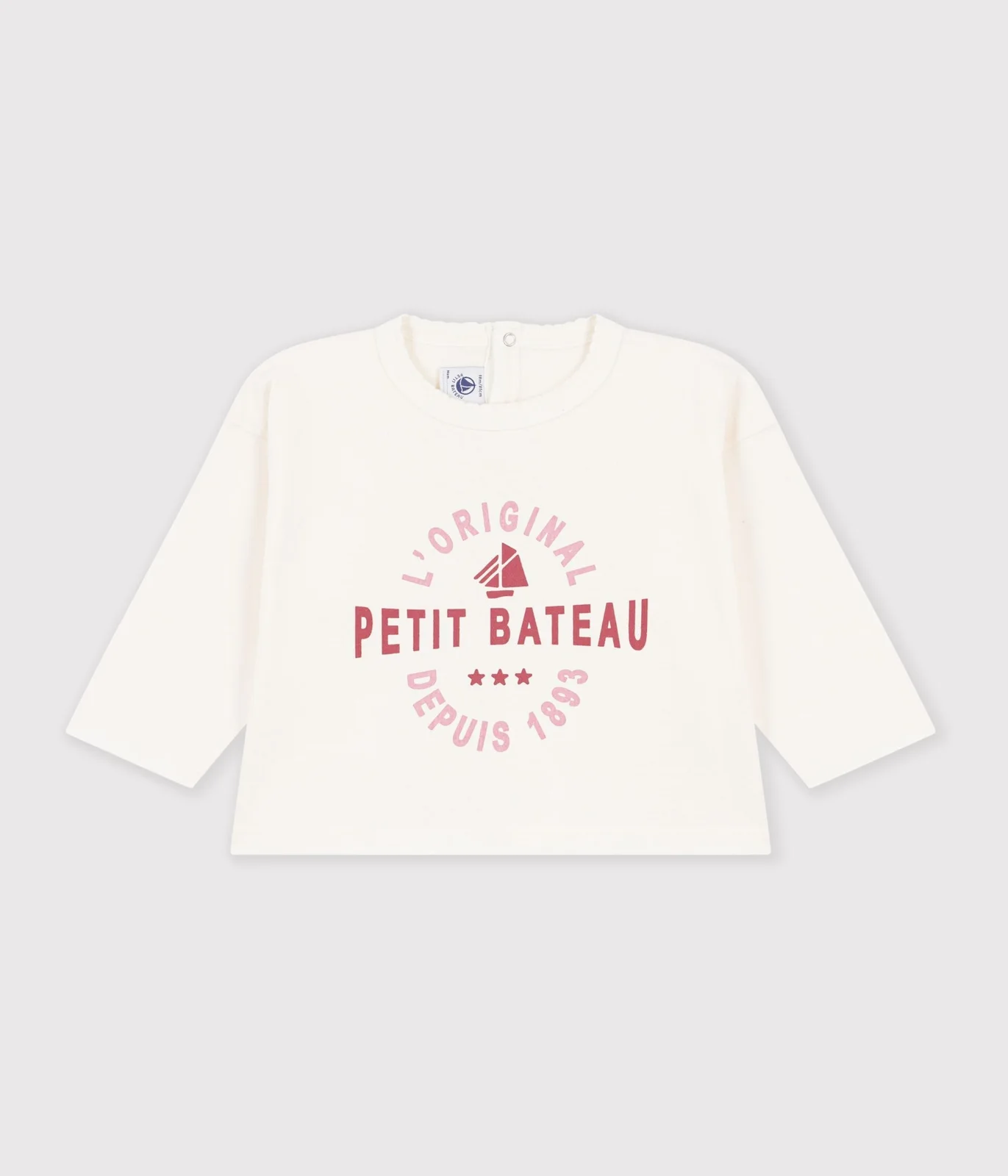 Babies' long-sleeved plain cotton T-shirt with a little motif