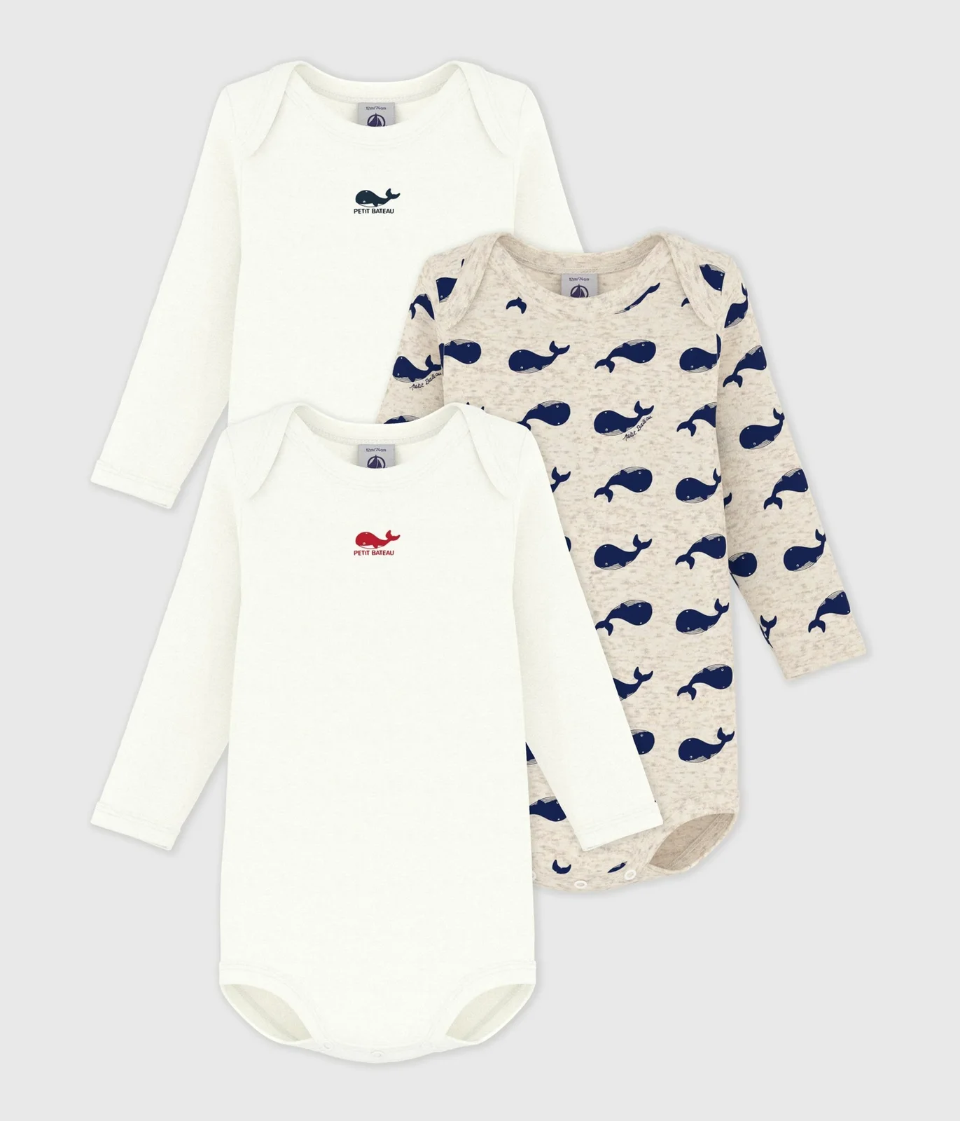 Babies' Long-Sleeved Cotton Whale Themed Bodysuits - 3-Pack