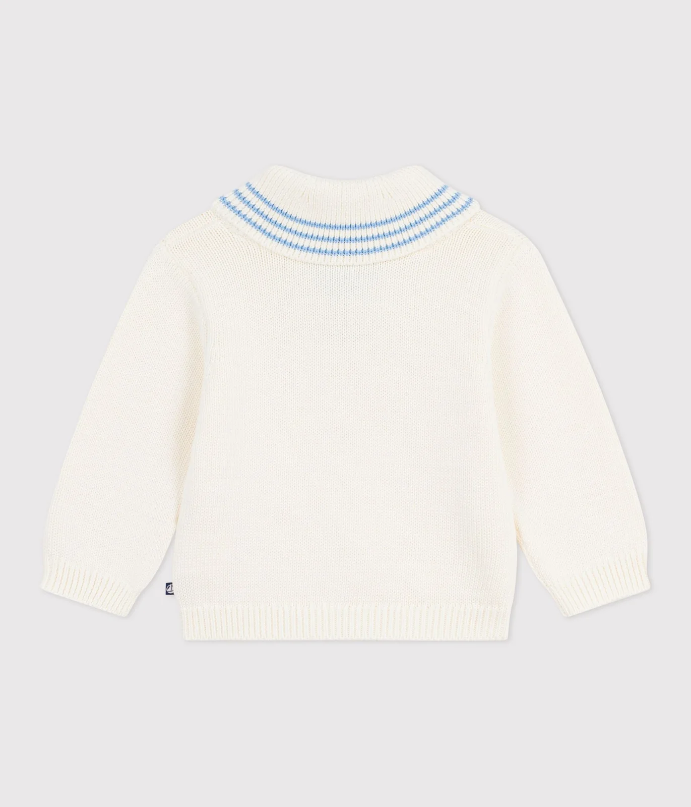 Babies' stripy cotton jumper with a shawl collar