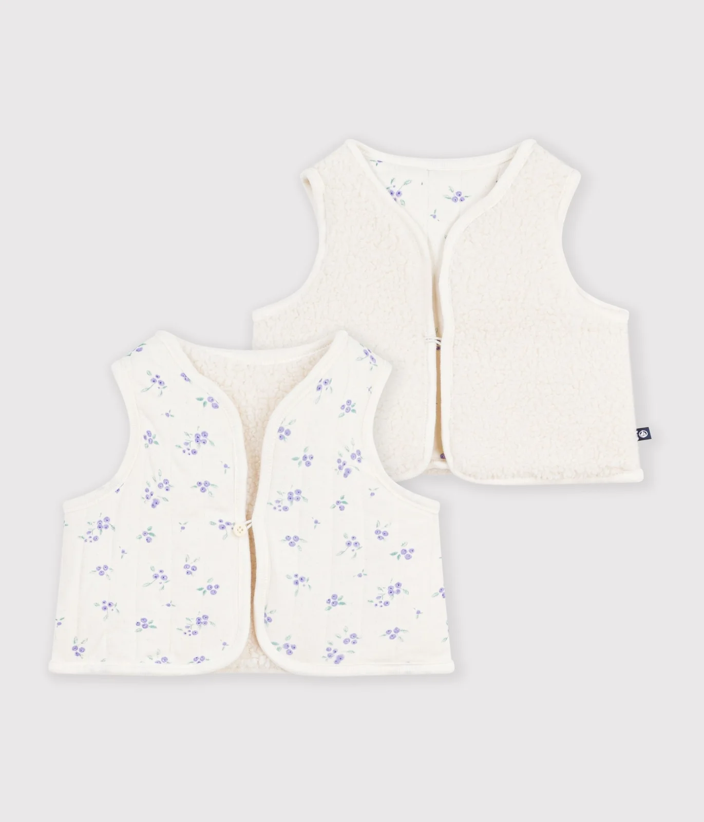 Babies' sleeveless floral print cotton and sherpa cardigan