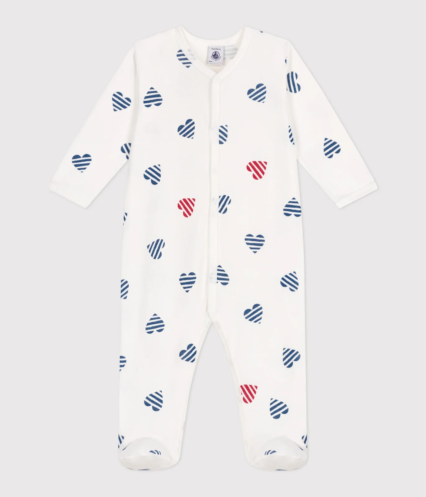 Babies' stripy heart-patterned cotton pyjamas