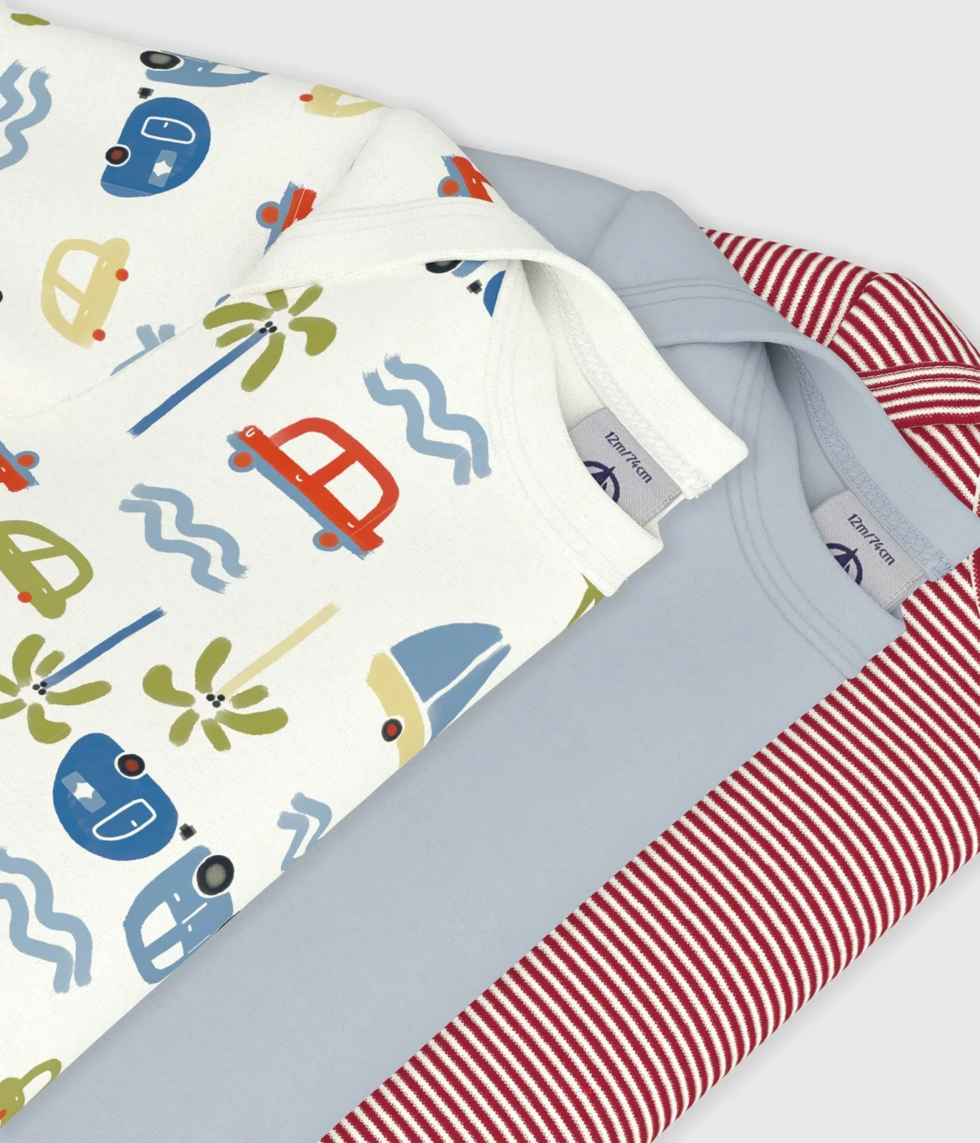 Pack of babies' short-sleeved car print cotton bodies