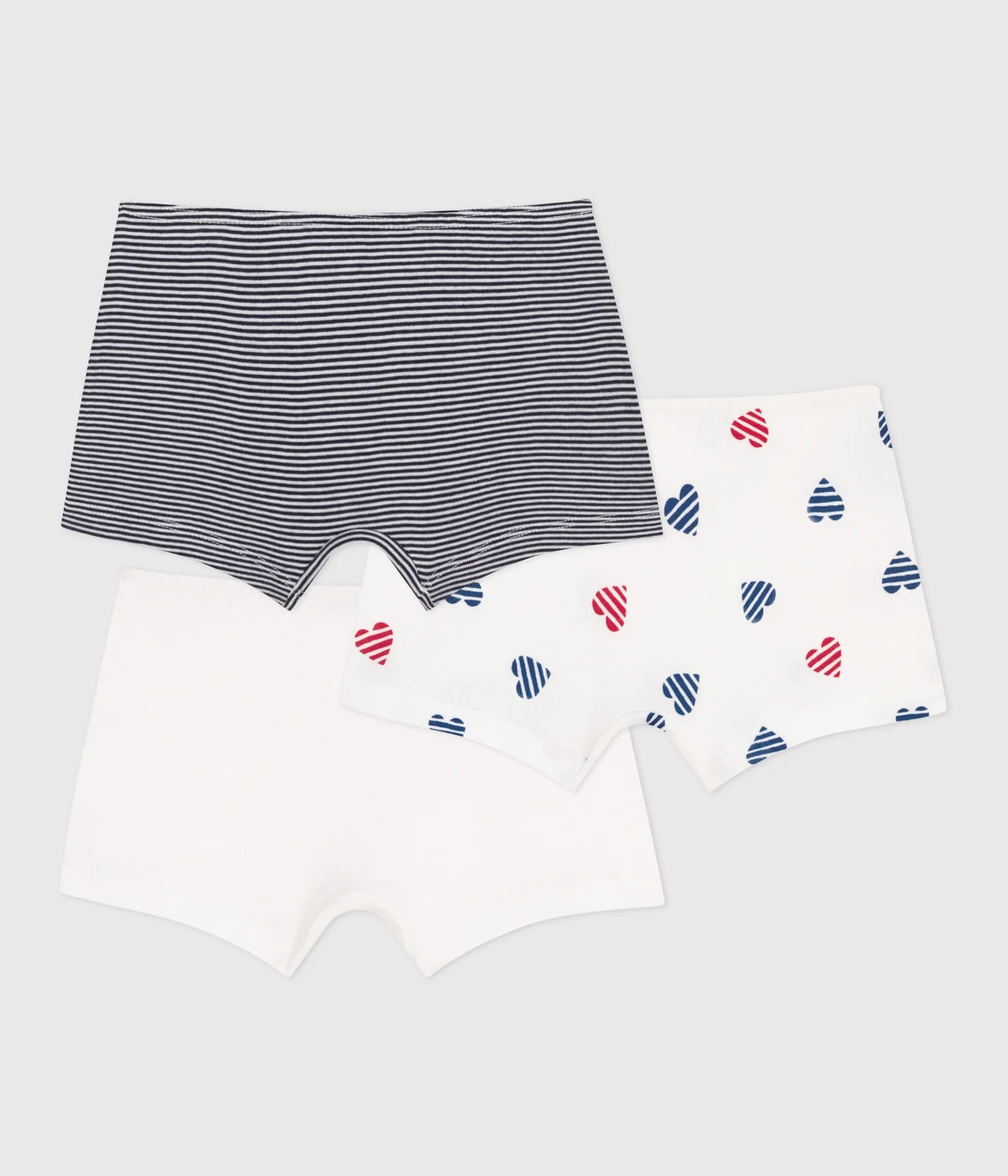 Children's long heart-print cotton shorties - 3-Pack