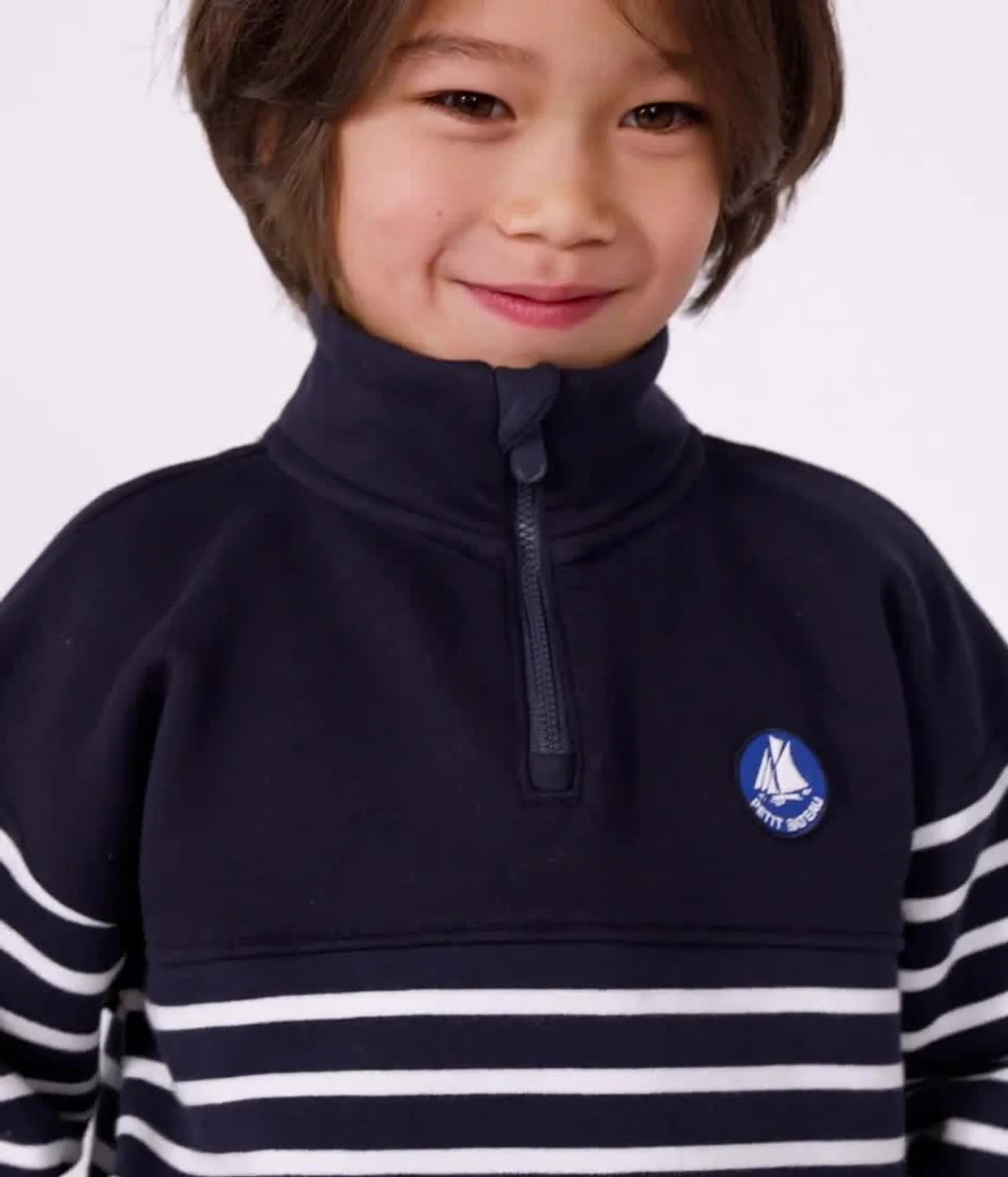 Children's stripy shawl collared cotton sweatshirt