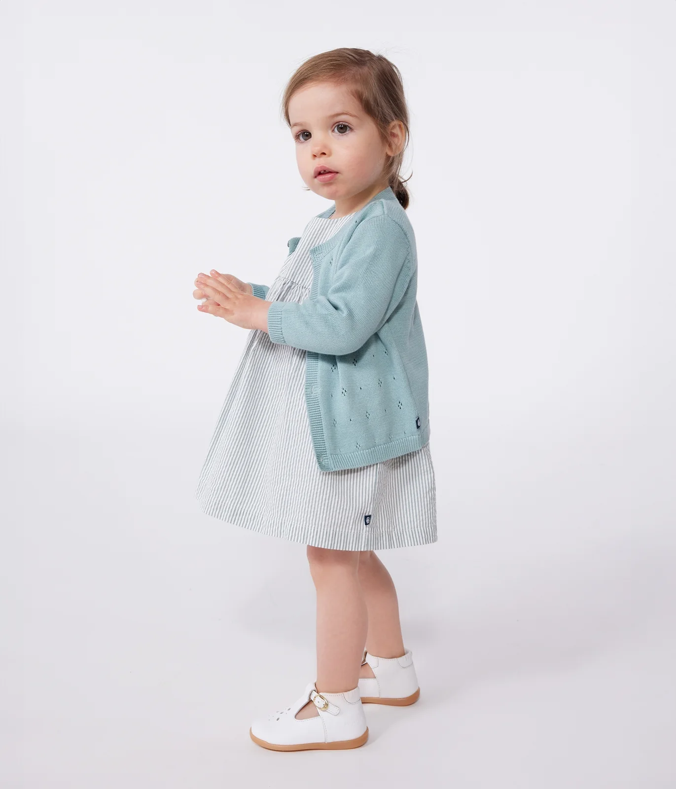 Babies' cotton cardigan in a decorative stitch
