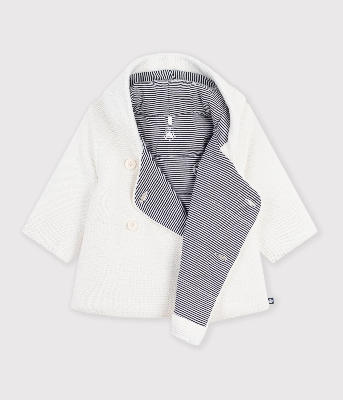 Babies' padded knitted jacket with a pinstripe lining