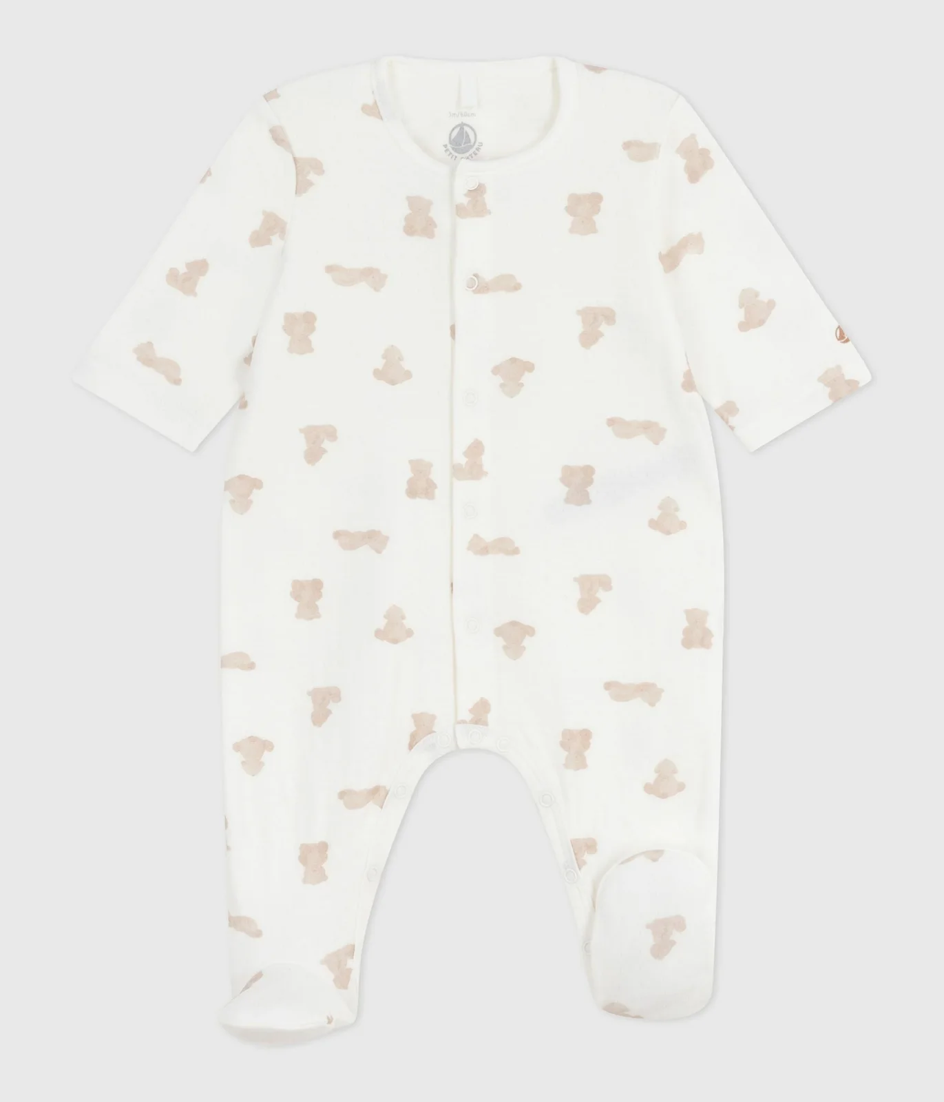 Unisex baby sleepsuit in thick cotton with a teddy bear print