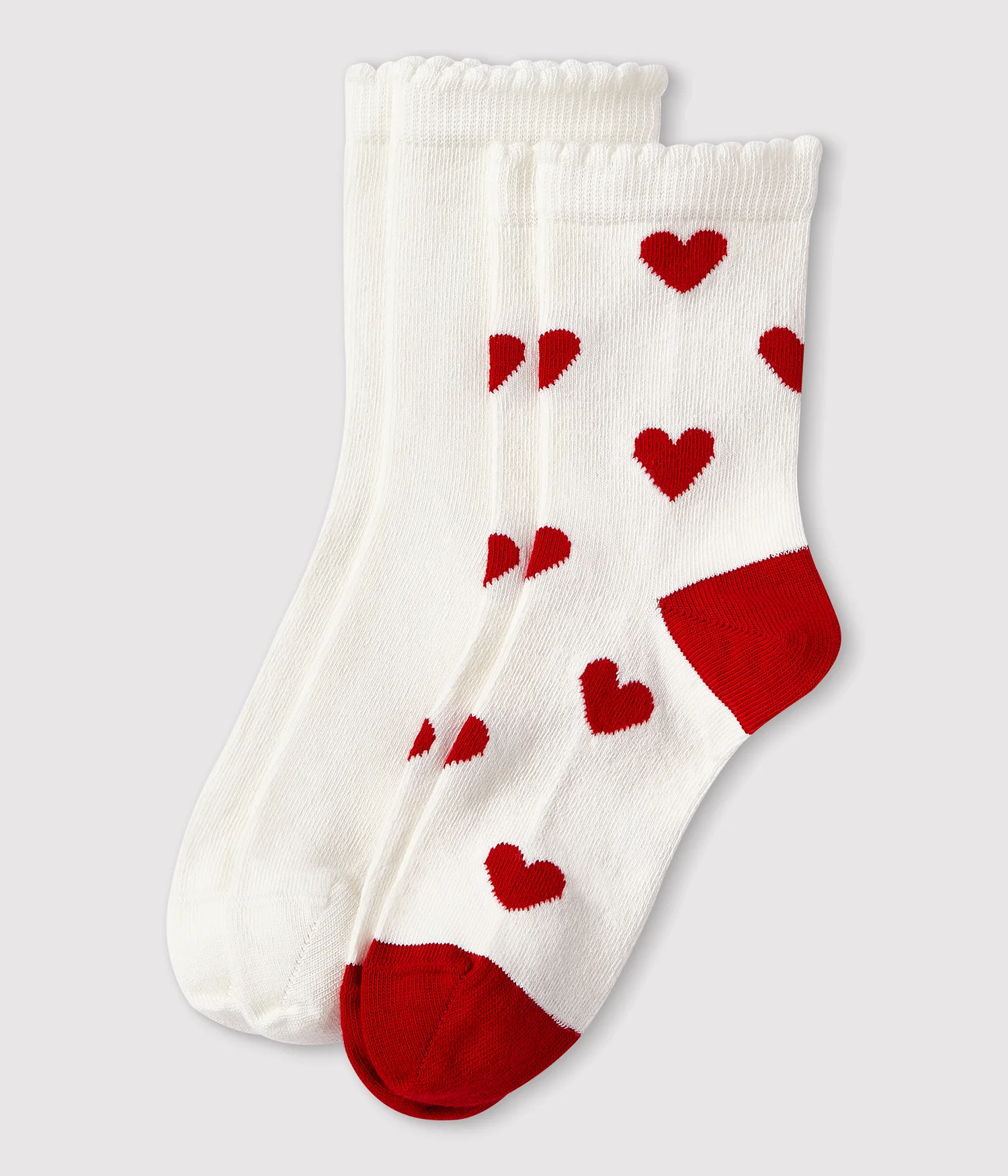 2 pairs of children's cotton socks with a heart print