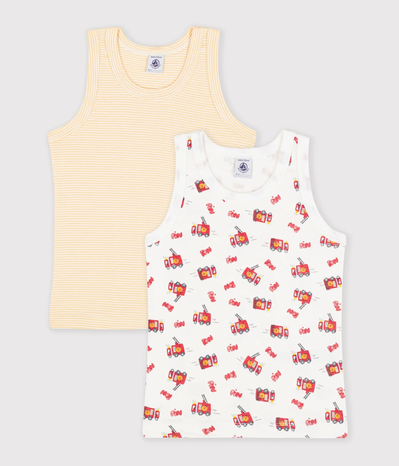 Pack of children's firefighter print cotton vest tops