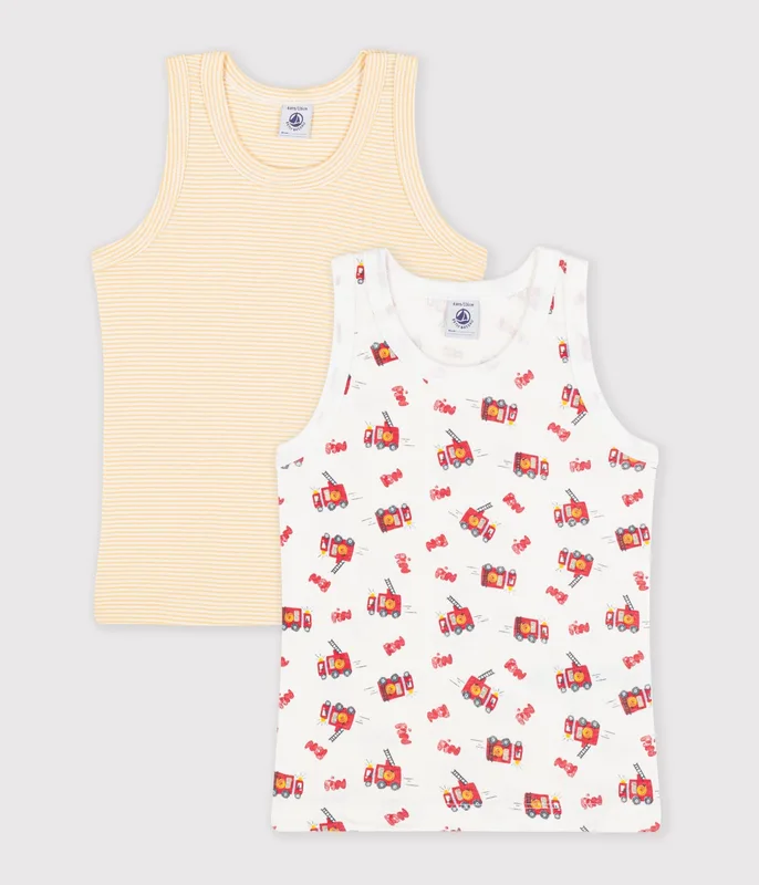 Pack of children's firefighter print cotton vest tops