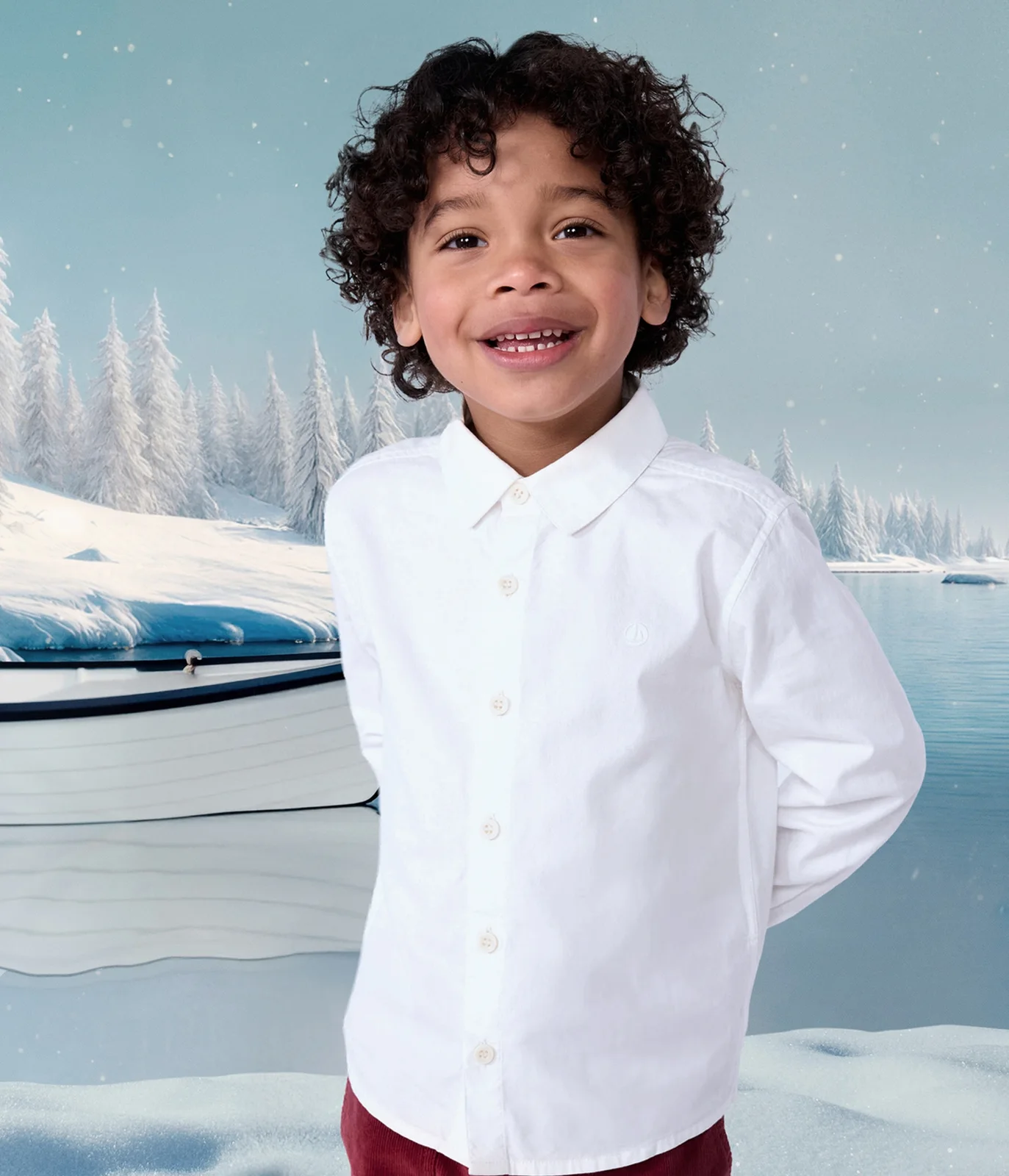 Children's long-sleeved plain cotton shirt