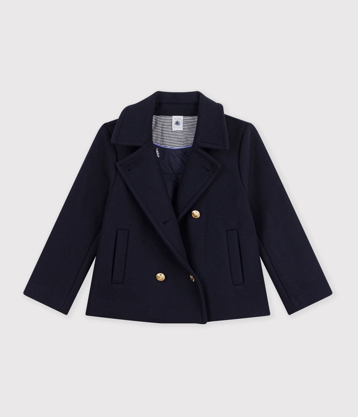 Children's pea coat in plain woollen broadcloth