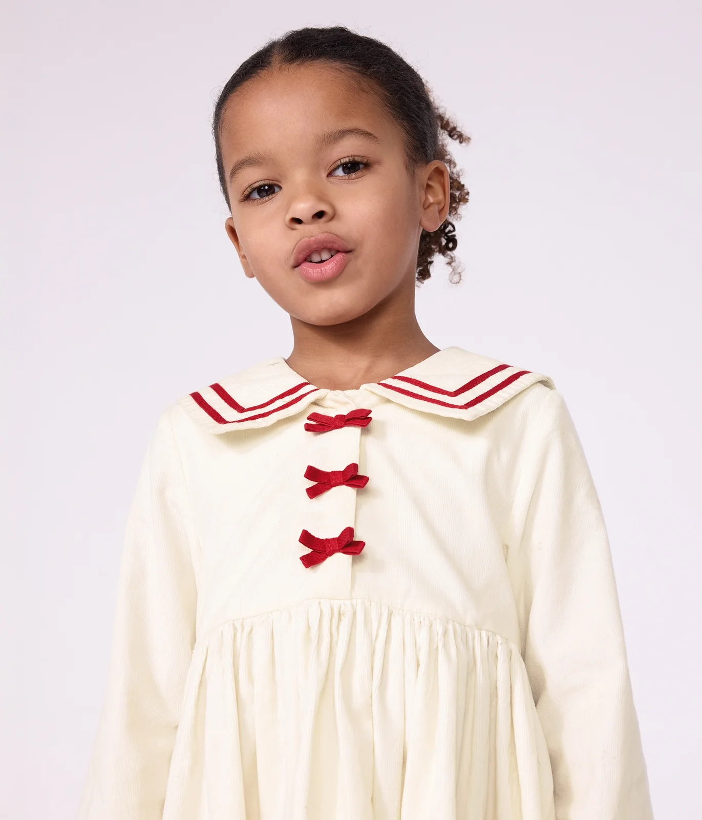 Children's long-sleeved dress in plain corduroy
