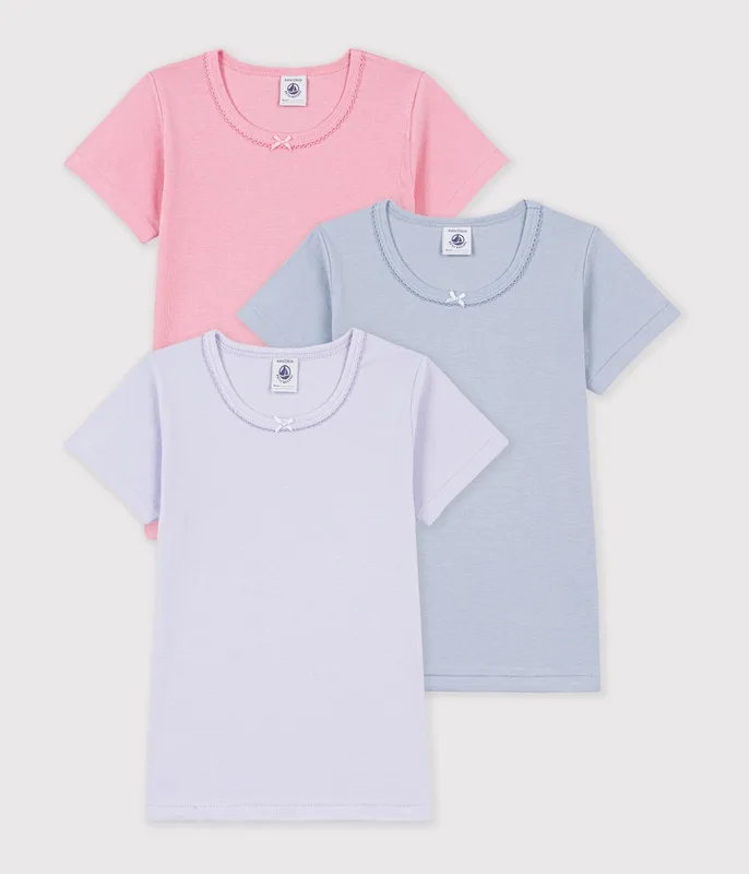 Pack of children's short-sleeved plain cotton T-shirts
