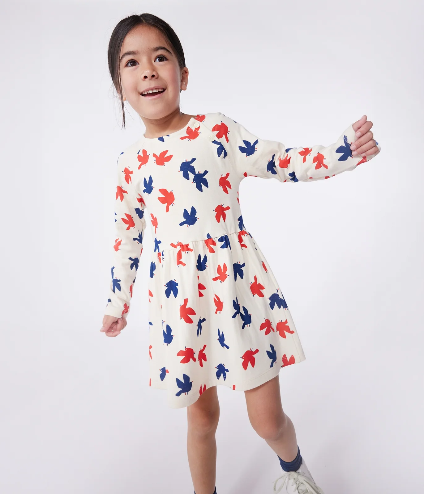 Children's long-sleeved printed cotton dress