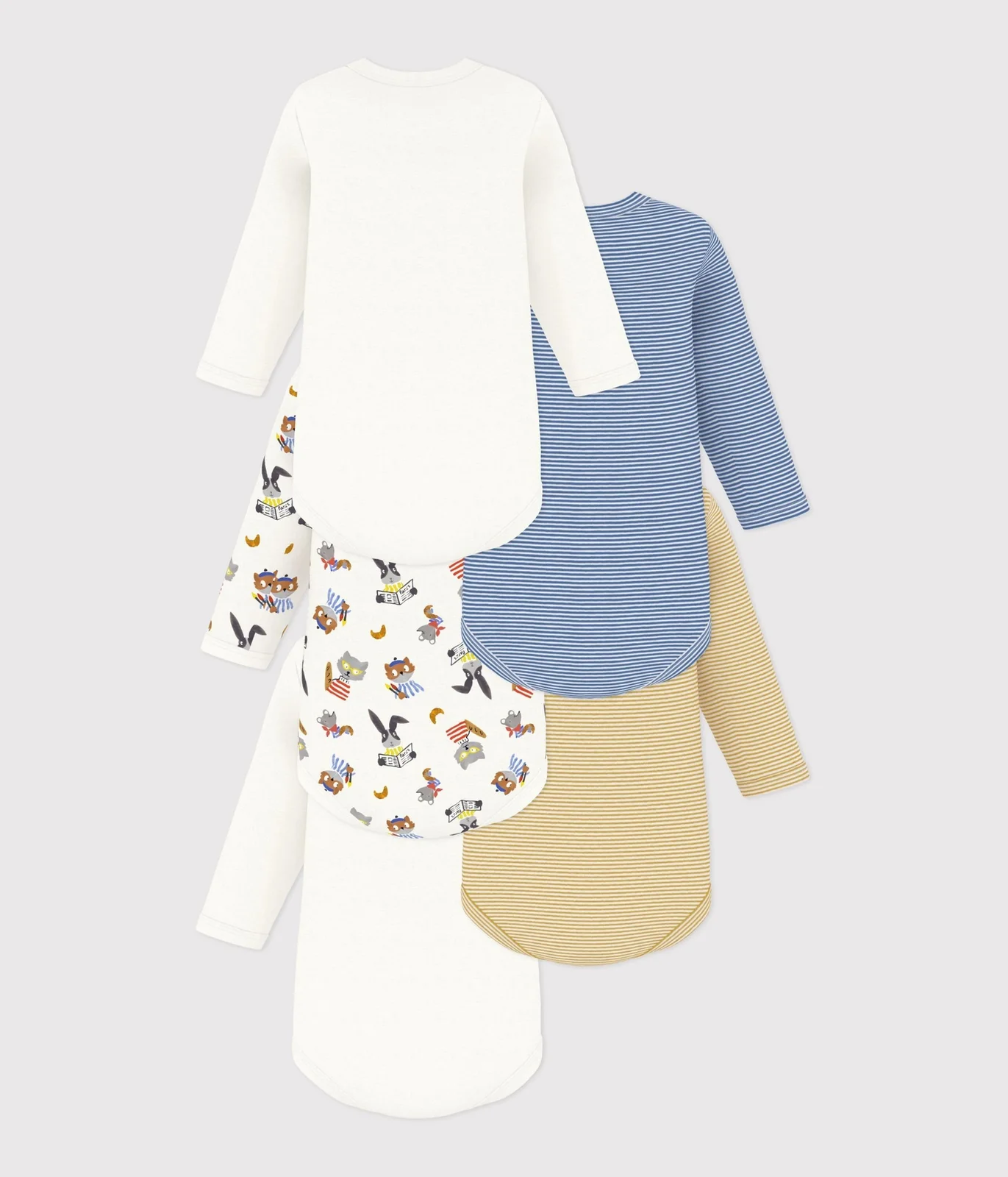 Pack of long-sleeved animal-print cotton bodies for babies