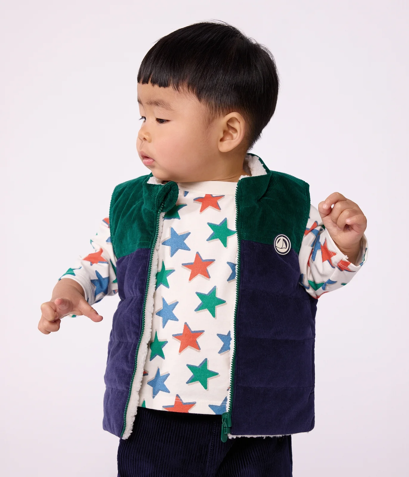 Babies' sleeveless reversible sherpa velour puffer jacket