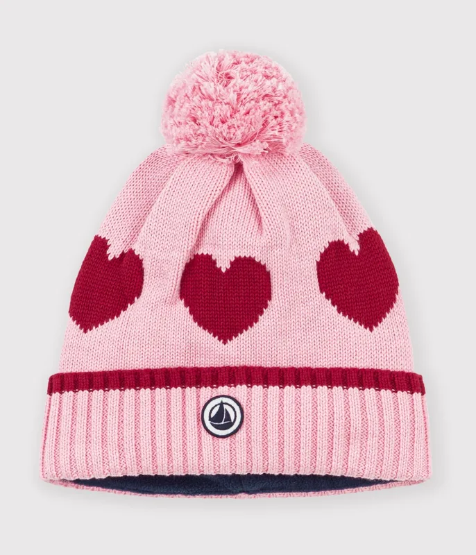 Children's jacquard knitted beanie hat lined in polar fleece